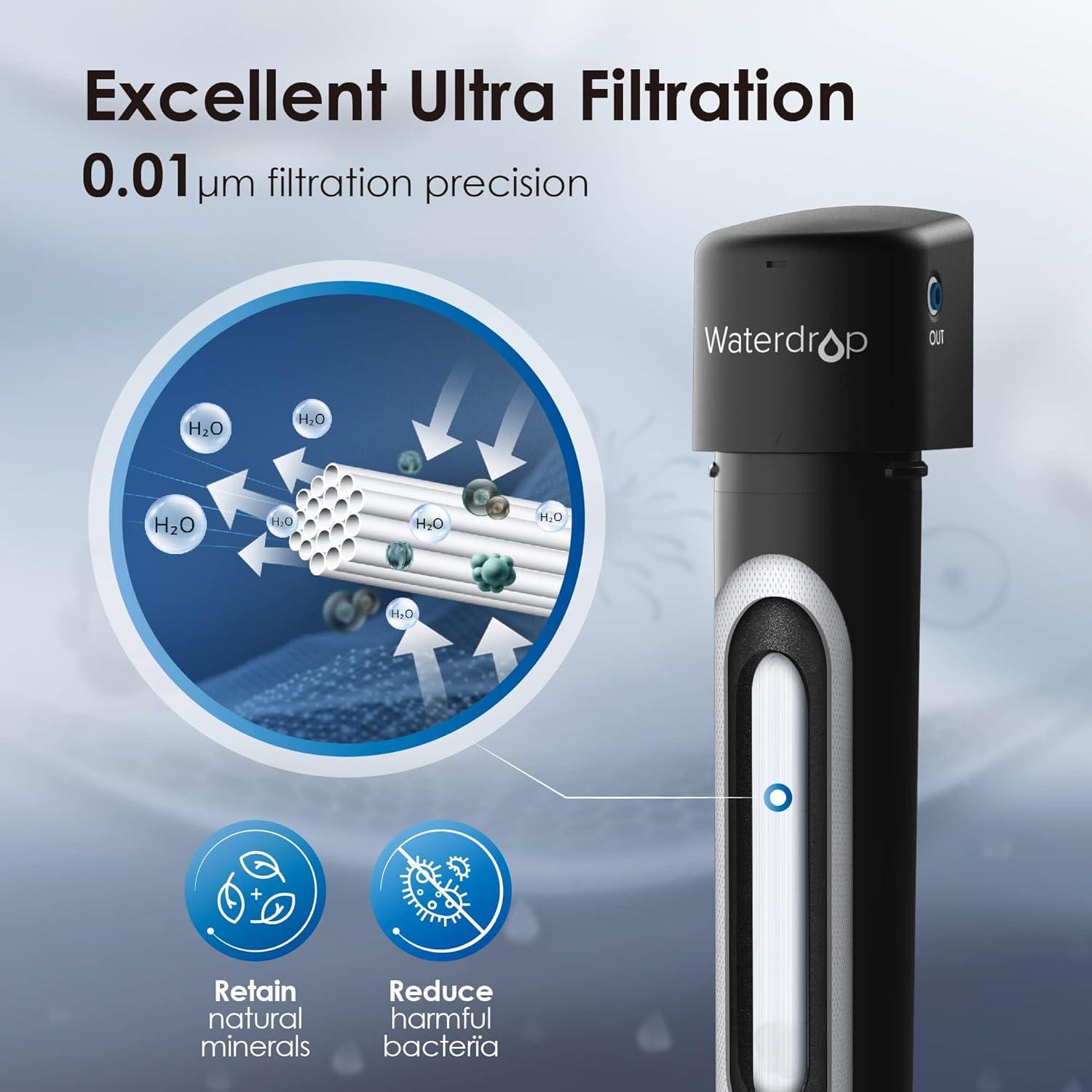 imageWaterdrop 17UBUF 001 m Ultra Filtration Under Sink Water Filter System for Batria Reduction Reduces Lead Chlorine Bad Taste ampamp Odor 24K Gallons with Dedicated Brushed Nickel Faucet USA TechBlackPremiumwith Faucet