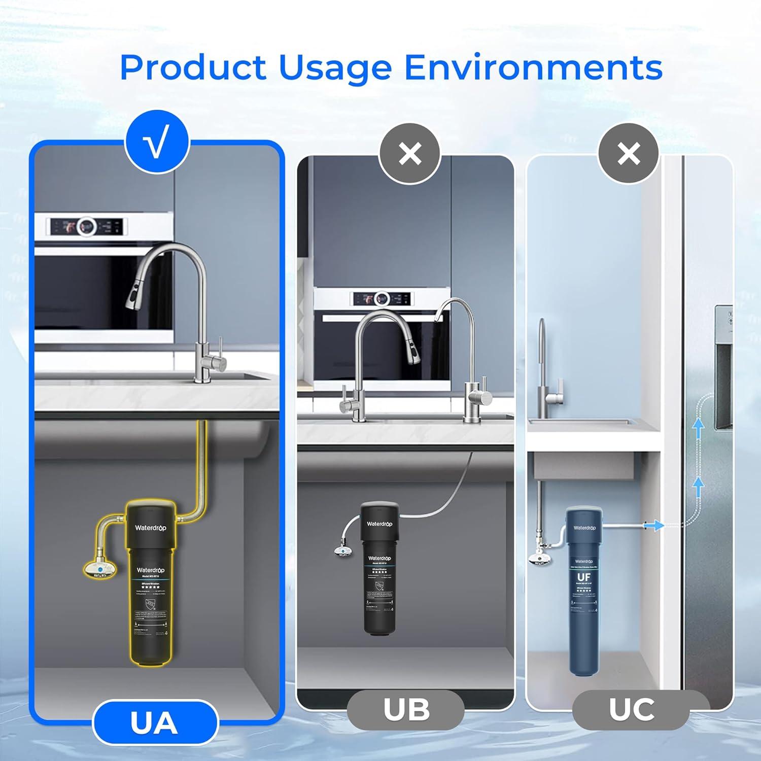 imageWaterdrop 17UBUF 001 m Ultra Filtration Under Sink Water Filter System for Batria Reduction Reduces Lead Chlorine Bad Taste ampamp Odor 24K Gallons with Dedicated Brushed Nickel Faucet USA TechBlackBasic