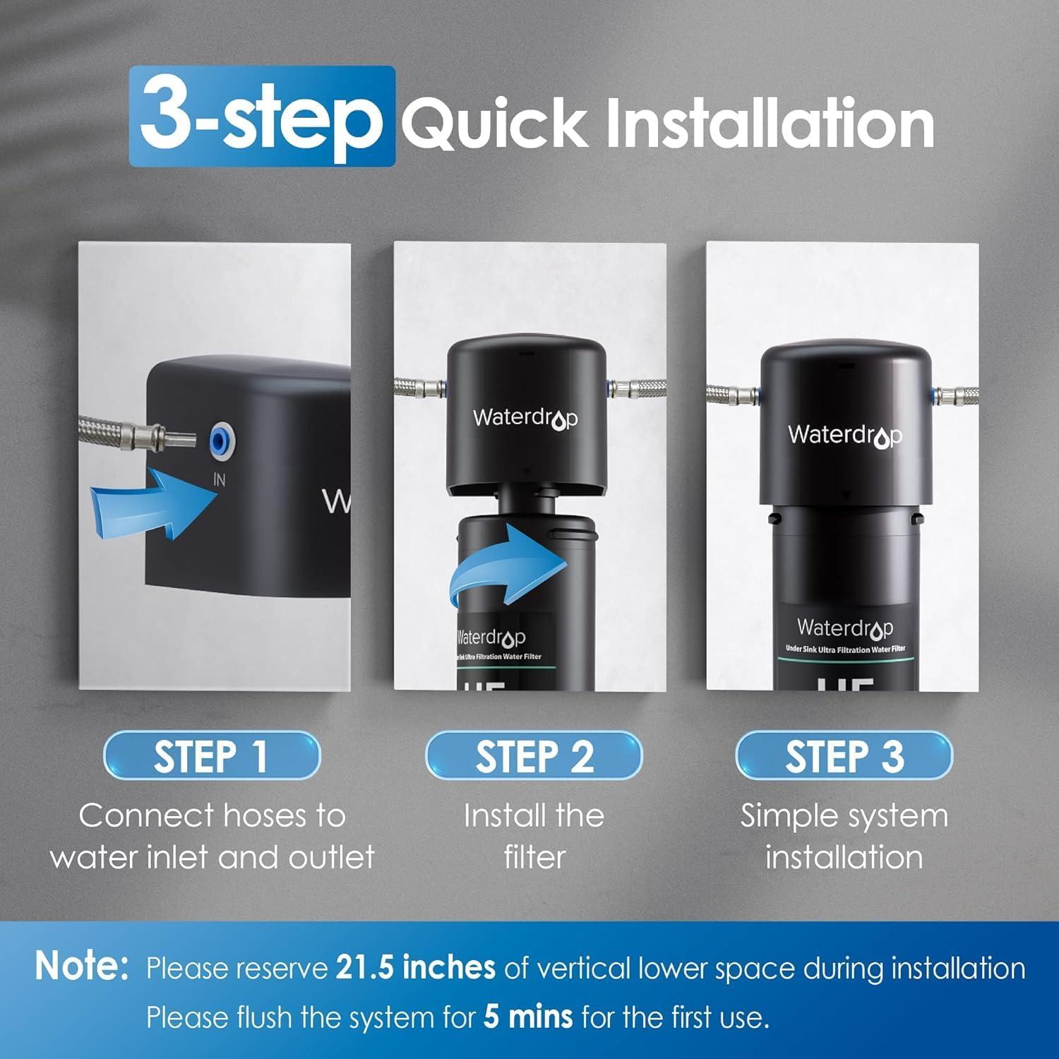 imageWaterdrop 17UBUF 001 m Ultra Filtration Under Sink Water Filter System for Batria Reduction Reduces Lead Chlorine Bad Taste ampamp Odor 24K Gallons with Dedicated Brushed Nickel Faucet USA TechBlackPremium