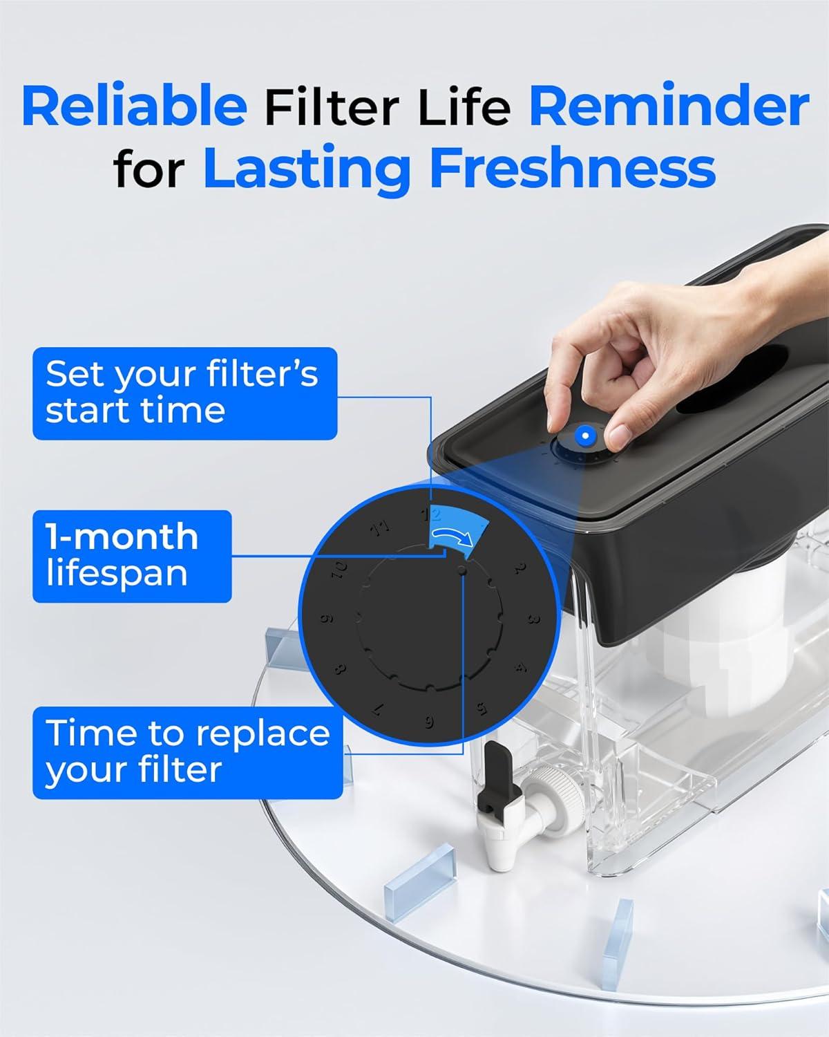 imageWaterdrop 35Cup Slim Water Filter Dispenser Large Capacity Water Filter Pitcher 200Gallon LongLife 5X Lifetime Reduces Chlorine PFOAPFOS and More BPA Free Black with 1 FilterBlack
