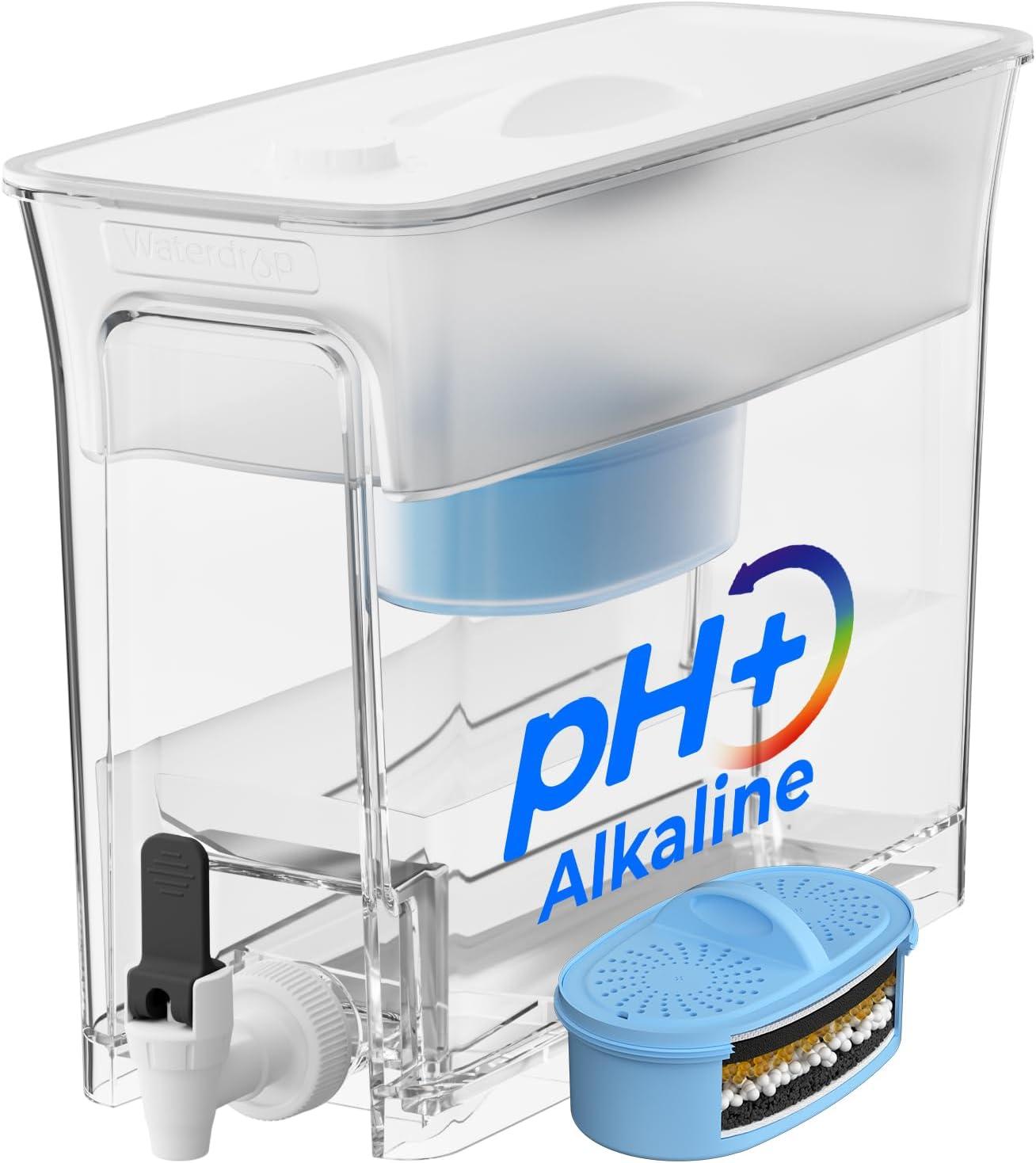 imageWaterdrop 35Cup Slim Water Filter Dispenser Large Capacity Water Filter Pitcher 200Gallon LongLife 5X Lifetime Reduces Chlorine PFOAPFOS and More BPA Free Black with 1 FilterWhite