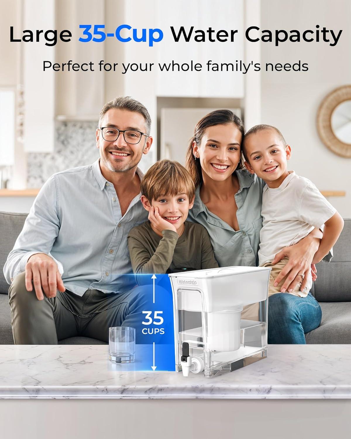 imageWaterdrop 35Cup Slim Water Filter Dispenser Large Capacity Water Filter Pitcher 200Gallon LongLife 5X Lifetime Reduces Chlorine PFOAPFOS and More BPA Free Black with 1 FilterWhite