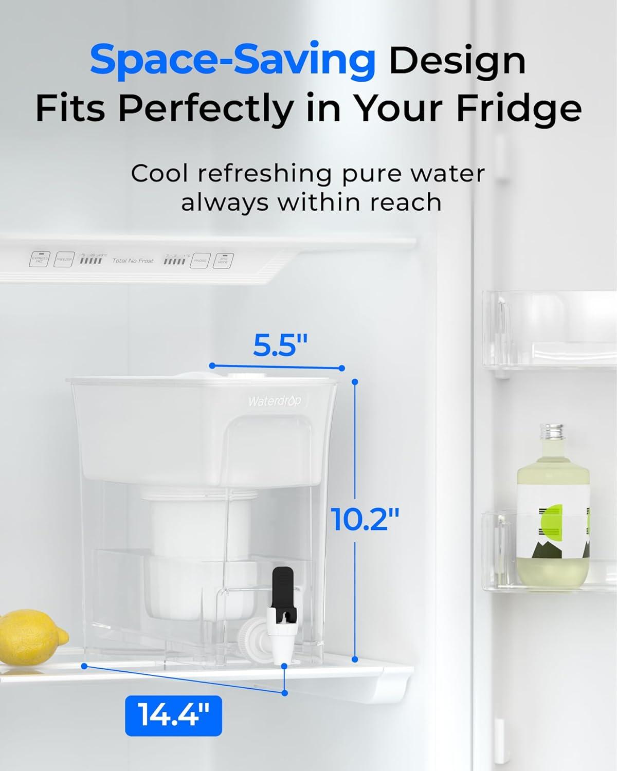 imageWaterdrop 35Cup Slim Water Filter Dispenser Large Capacity Water Filter Pitcher 200Gallon LongLife 5X Lifetime Reduces Chlorine PFOAPFOS and More BPA Free Black with 1 FilterWhite