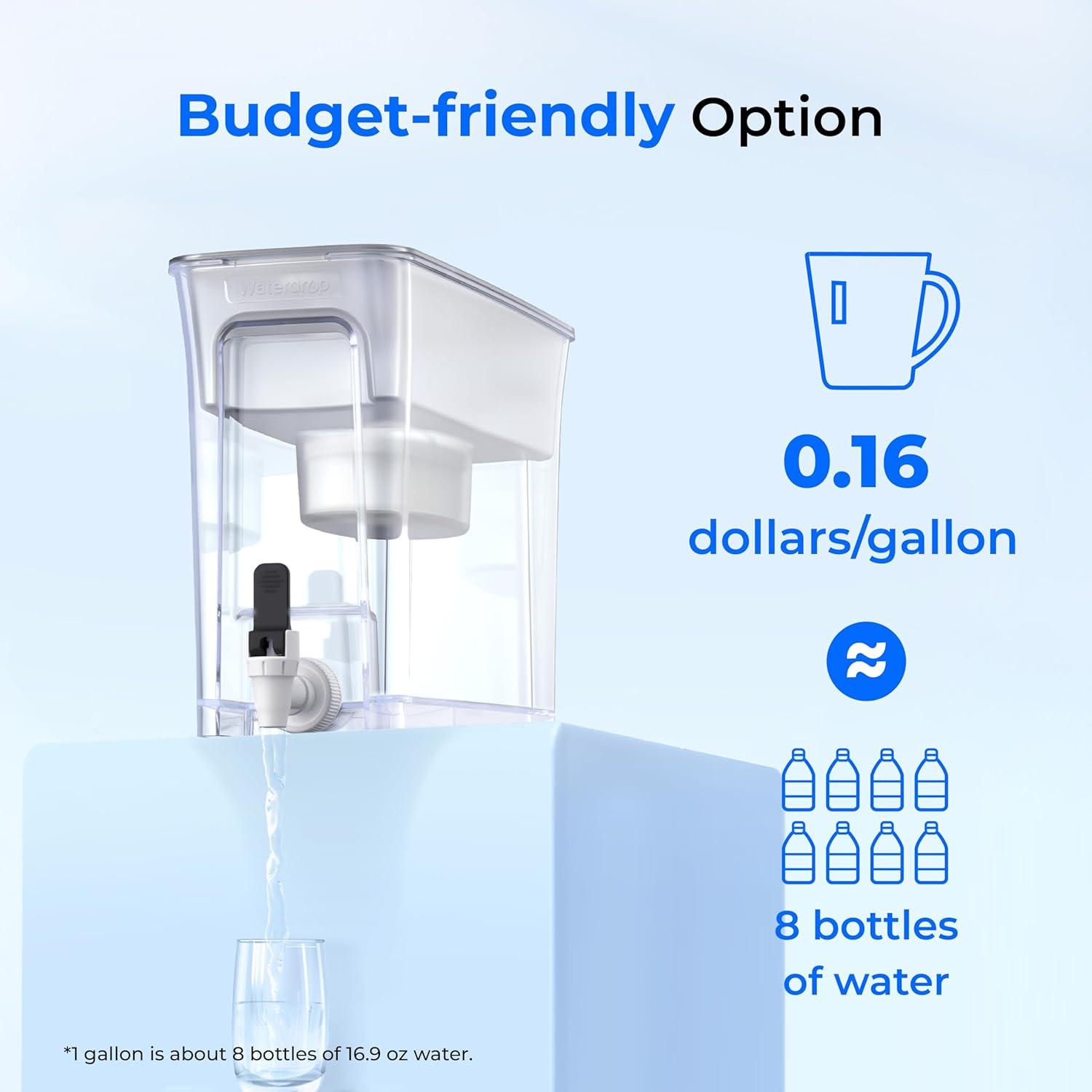imageWaterdrop 35Cup Slim Water Filter Dispenser Large Capacity Water Filter Pitcher 200Gallon LongLife 5X Lifetime Reduces Chlorine PFOAPFOS and More BPA Free Black with 1 FilterWhite