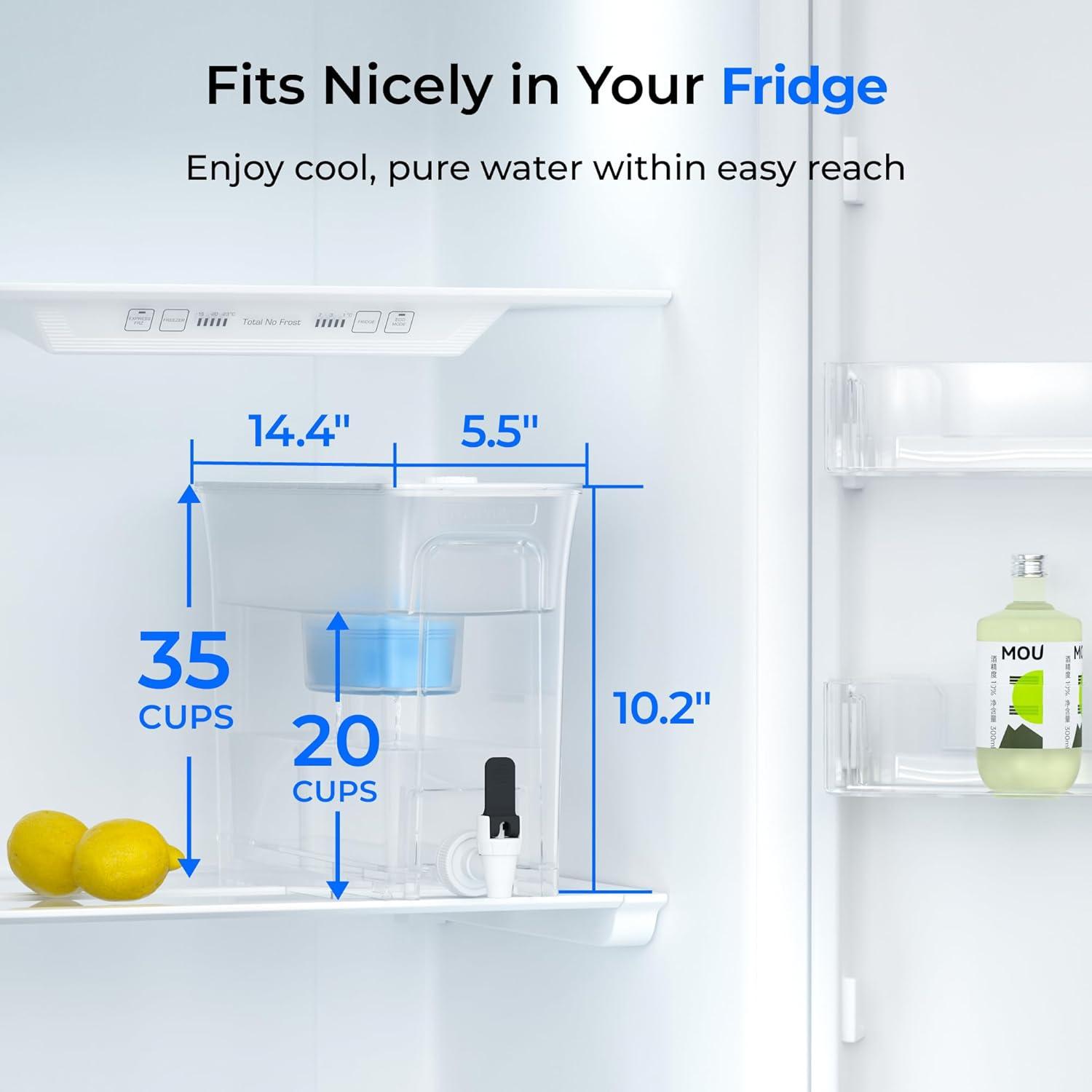 imageWaterdrop 35Cup Slim Water Filter Dispenser Large Capacity Water Filter Pitcher 200Gallon LongLife 5X Lifetime Reduces Chlorine PFOAPFOS and More BPA Free Black with 1 FilterWhite