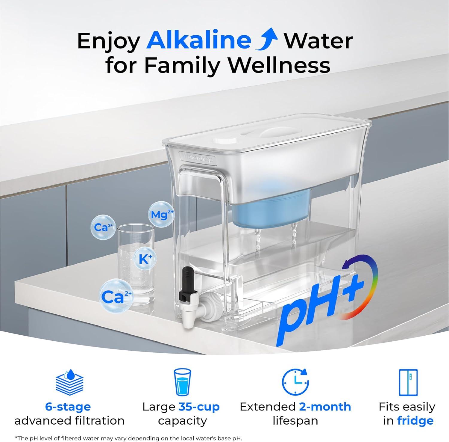 imageWaterdrop 35Cup Slim Water Filter Dispenser Large Capacity Water Filter Pitcher 200Gallon LongLife 5X Lifetime Reduces Chlorine PFOAPFOS and More BPA Free Black with 1 FilterWhite