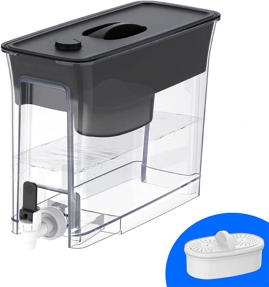 imageWaterdrop 35Cup Slim Water Filter Dispenser Large Capacity Water Filter Pitcher 200Gallon LongLife 5X Lifetime Reduces Chlorine PFOAPFOS and More BPA Free Black with 1 FilterBlack