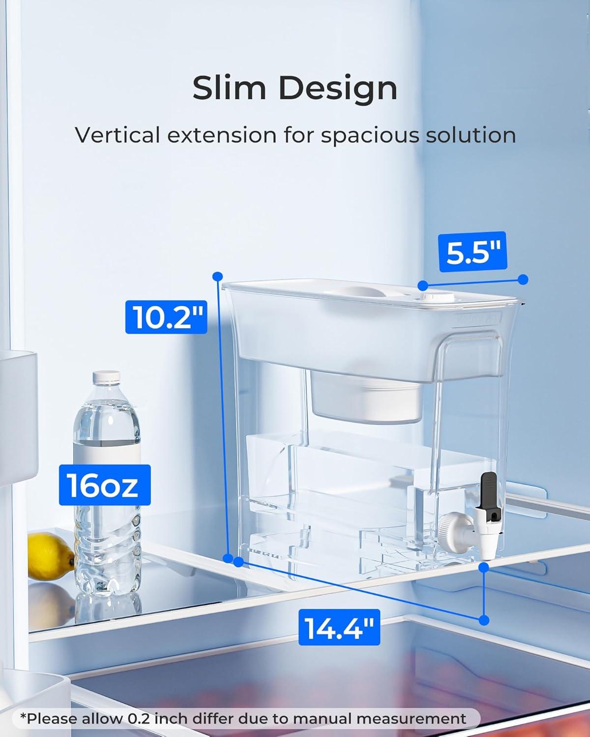 imageWaterdrop 35Cup Slim Water Filter Dispenser Large Capacity Water Filter Pitcher 200Gallon LongLife 5X Lifetime Reduces Chlorine PFOAPFOS and More BPA Free Black with 1 FilterWhite