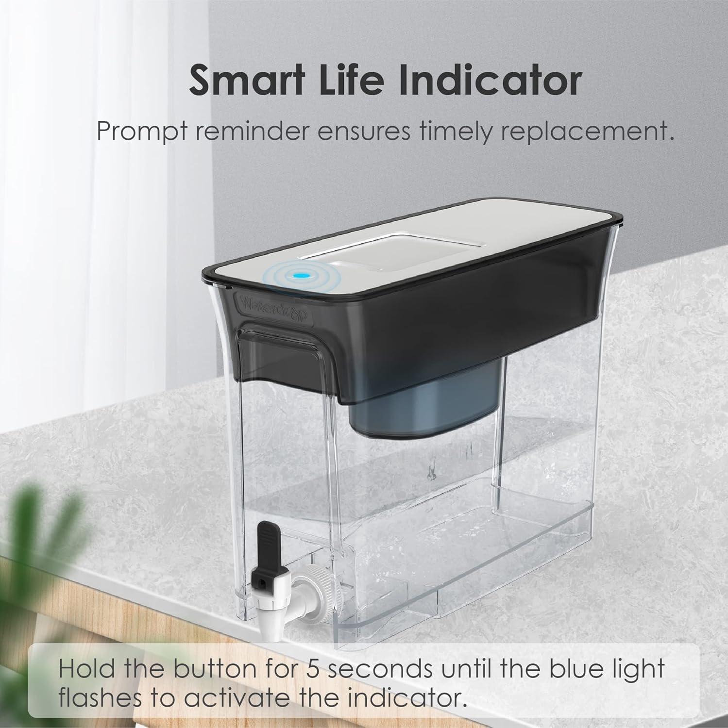 imageWaterdrop 35Cup Slim Water Filter Dispenser Large Capacity Water Filter Pitcher 200Gallon LongLife 5X Lifetime Reduces Chlorine PFOAPFOS and More BPA Free Black with 1 FilterBlack