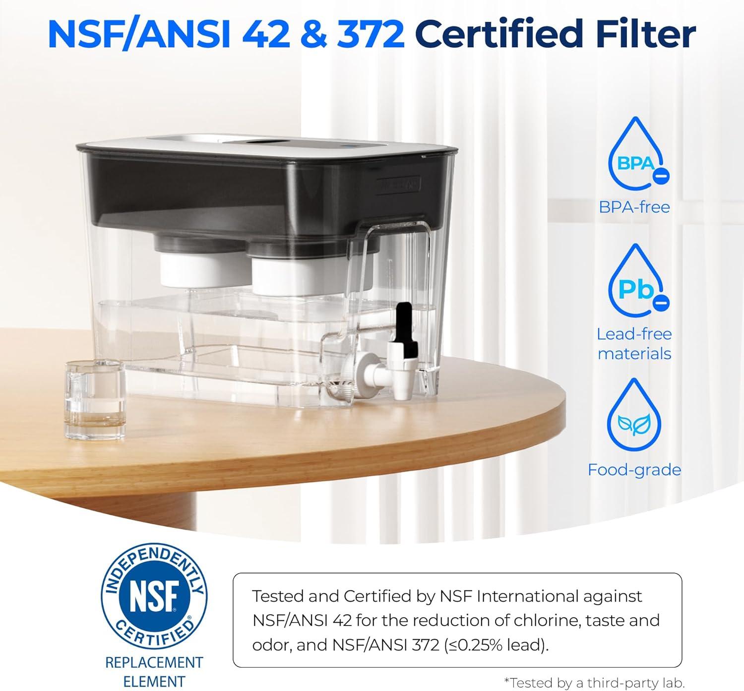 imageWaterdrop 40Cup Large Water Filter Dispenser with 1 Filter 200Gallon LongLife for Home and Office 5X Times Lifetime Reduces Chlorine PFOAPFOS and More BPA Free BlackBlackDouble