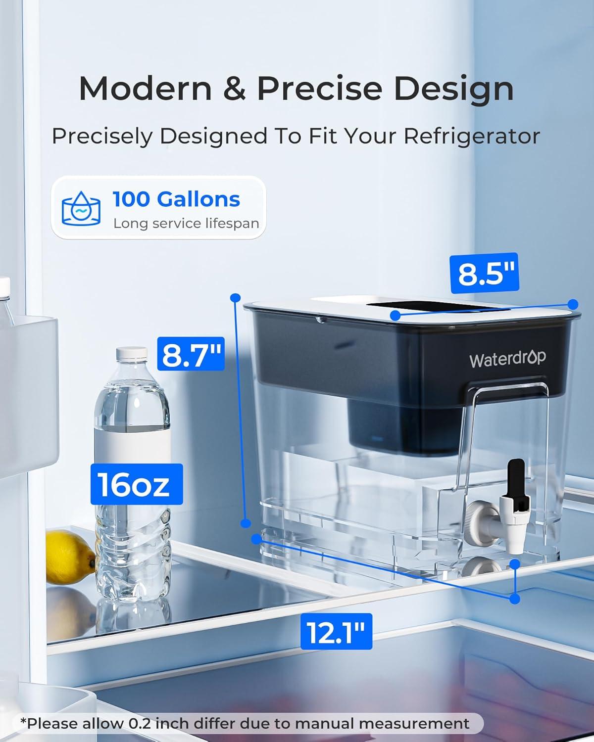 imageWaterdrop 40Cup Large Water Filter Dispenser with 1 Filter 200Gallon LongLife for Home and Office 5X Times Lifetime Reduces Chlorine PFOAPFOS and More BPA Free BlackBlackAlkaline
