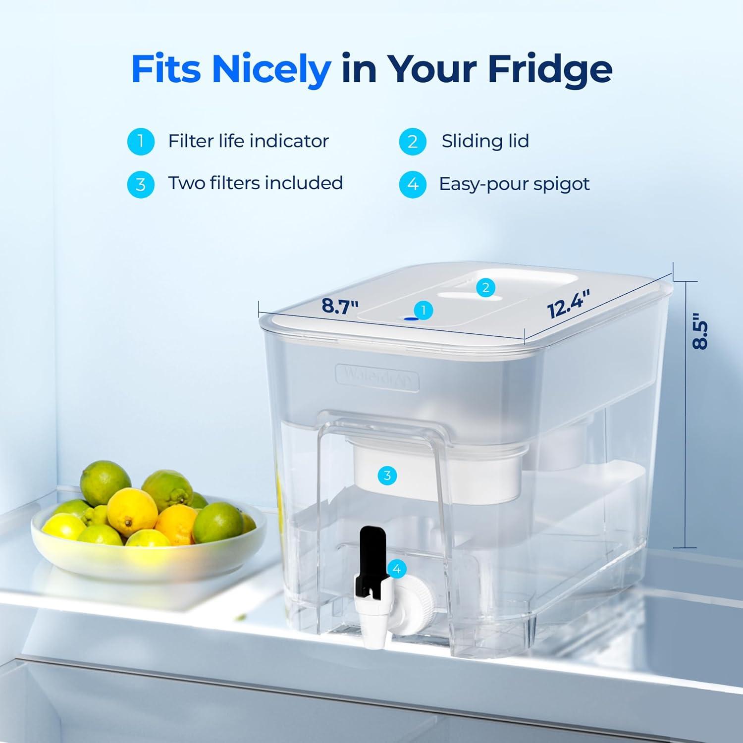 imageWaterdrop 40Cup Large Water Filter Dispenser with 1 Filter 200Gallon LongLife for Home and Office 5X Times Lifetime Reduces Chlorine PFOAPFOS and More BPA Free BlackWhitedouble