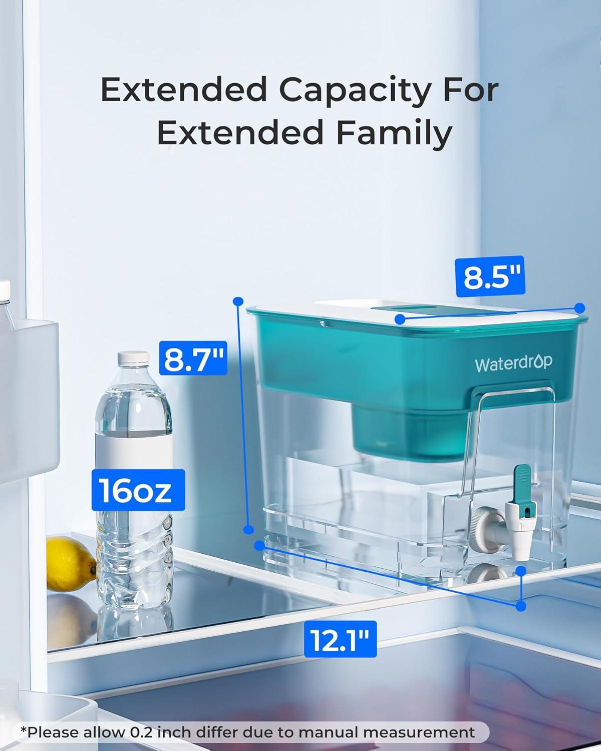 imageWaterdrop 40Cup Large Water Filter Dispenser with 1 Filter 200Gallon LongLife for Home and Office 5X Times Lifetime Reduces Chlorine PFOAPFOS and More BPA Free BlackTurquoise