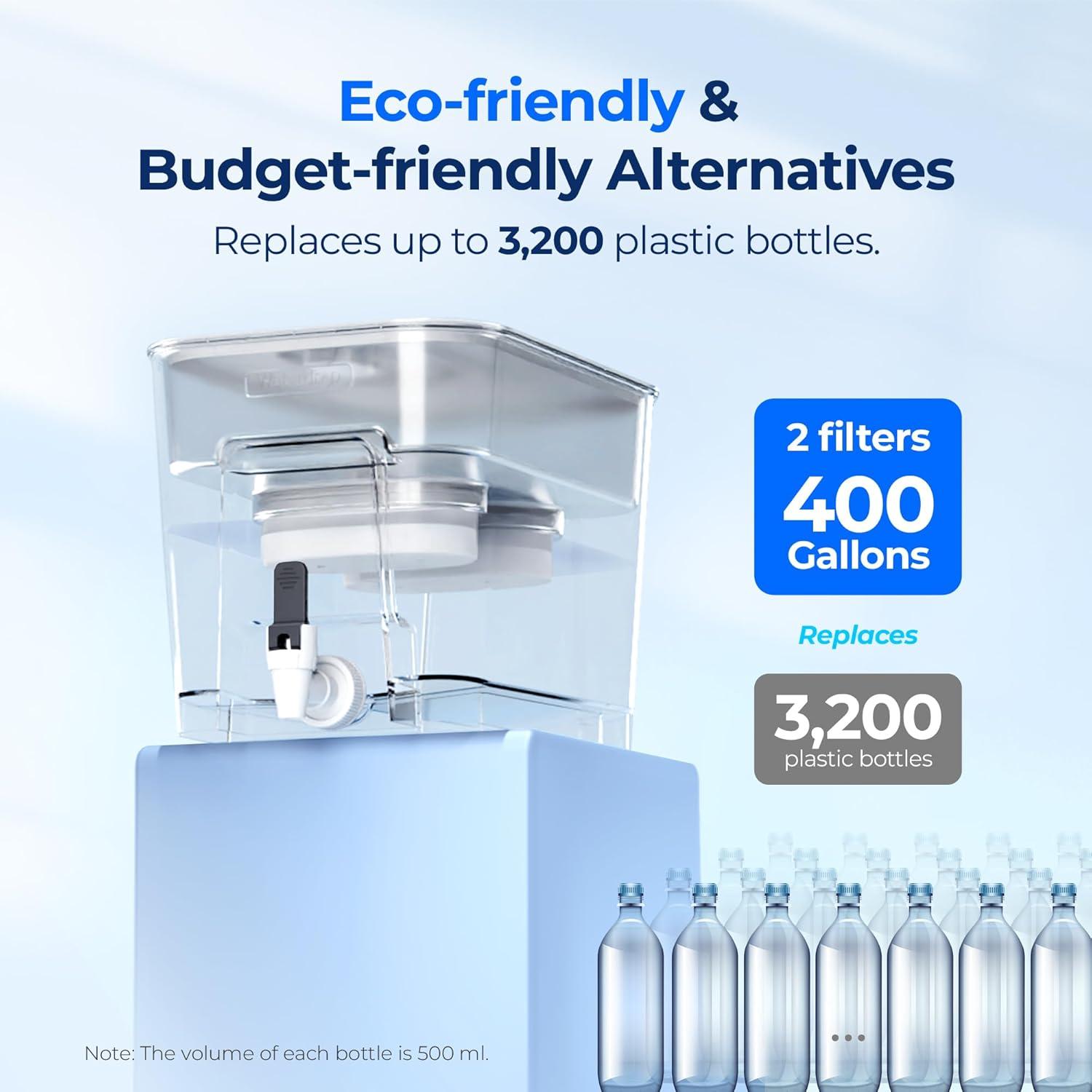 imageWaterdrop 40Cup Large Water Filter Dispenser with 1 Filter 200Gallon LongLife for Home and Office 5X Times Lifetime Reduces Chlorine PFOAPFOS and More BPA Free BlackWhitedouble