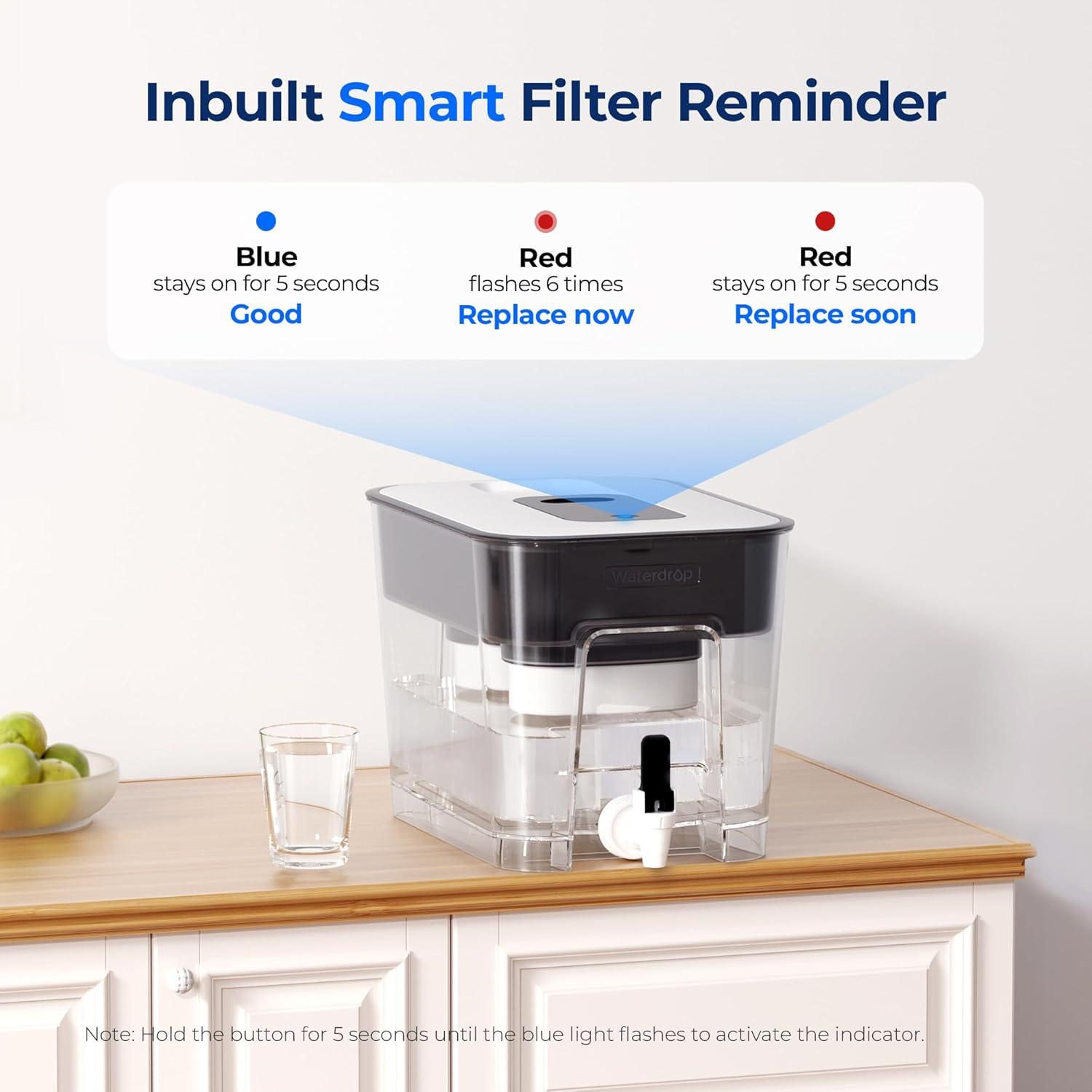 imageWaterdrop 40Cup Large Water Filter Dispenser with 1 Filter 200Gallon LongLife for Home and Office 5X Times Lifetime Reduces Chlorine PFOAPFOS and More BPA Free BlackBlackDouble