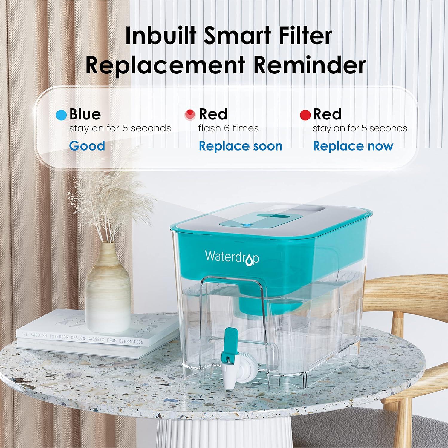 imageWaterdrop 40Cup Large Water Filter Dispenser with 1 Filter 200Gallon LongLife for Home and Office 5X Times Lifetime Reduces Chlorine PFOAPFOS and More BPA Free BlackTurquoise