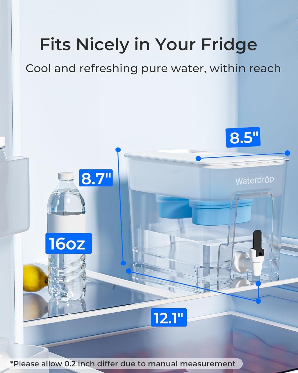 imageWaterdrop 40Cup Large Water Filter Dispenser with 1 Filter 200Gallon LongLife for Home and Office 5X Times Lifetime Reduces Chlorine PFOAPFOS and More BPA Free BlackWhiteAlkaline