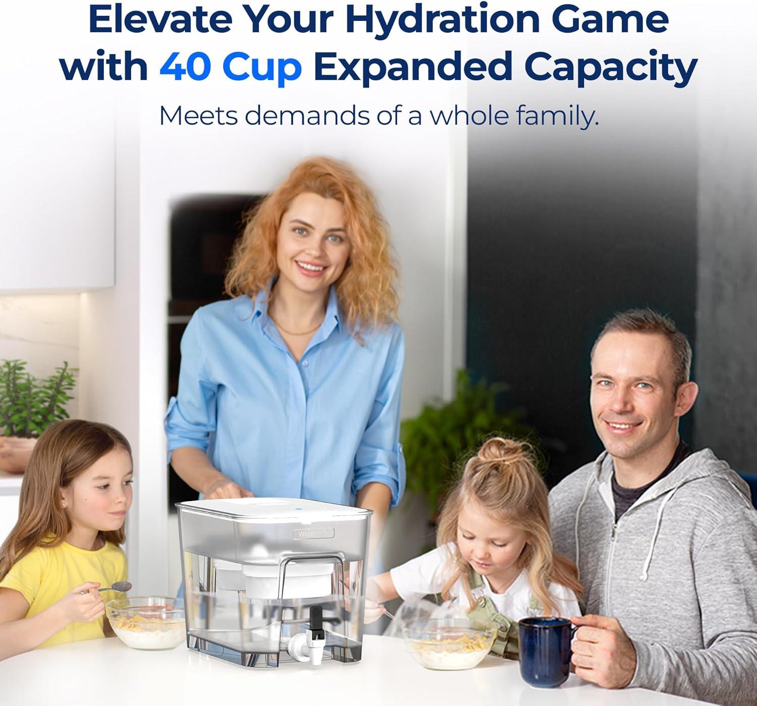 imageWaterdrop 40Cup Large Water Filter Dispenser with 1 Filter 200Gallon LongLife for Home and Office 5X Times Lifetime Reduces Chlorine PFOAPFOS and More BPA Free BlackWhitedouble