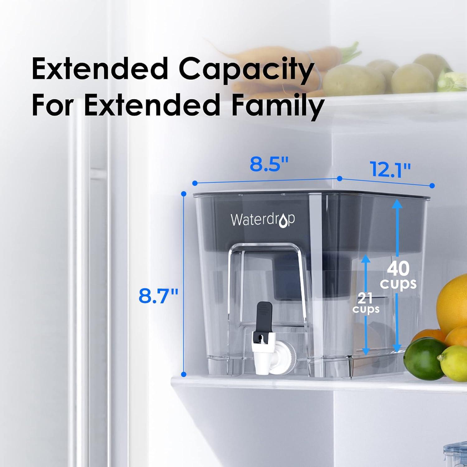 imageWaterdrop 40Cup Large Water Filter Dispenser with 1 Filter 200Gallon LongLife for Home and Office 5X Times Lifetime Reduces Chlorine PFOAPFOS and More BPA Free BlackBlack