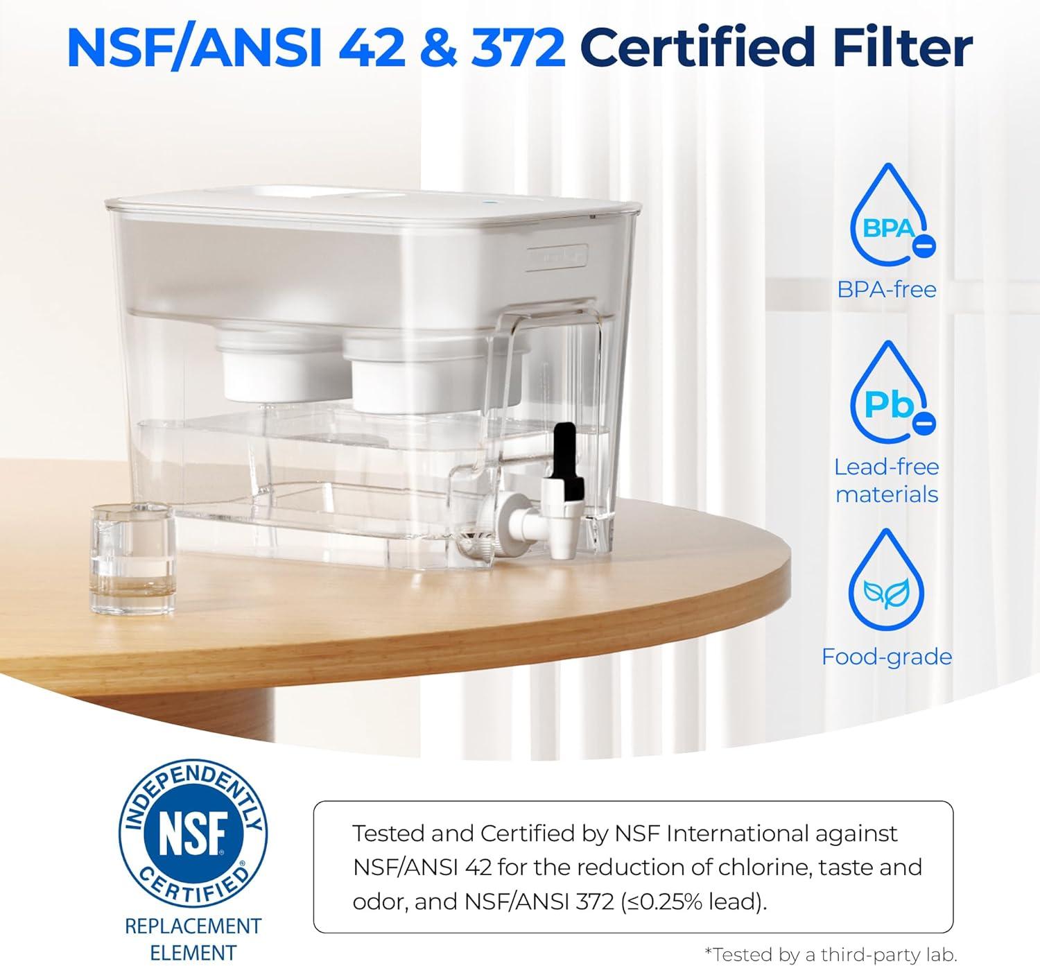 imageWaterdrop 40Cup Large Water Filter Dispenser with 1 Filter 200Gallon LongLife for Home and Office 5X Times Lifetime Reduces Chlorine PFOAPFOS and More BPA Free BlackWhitedouble