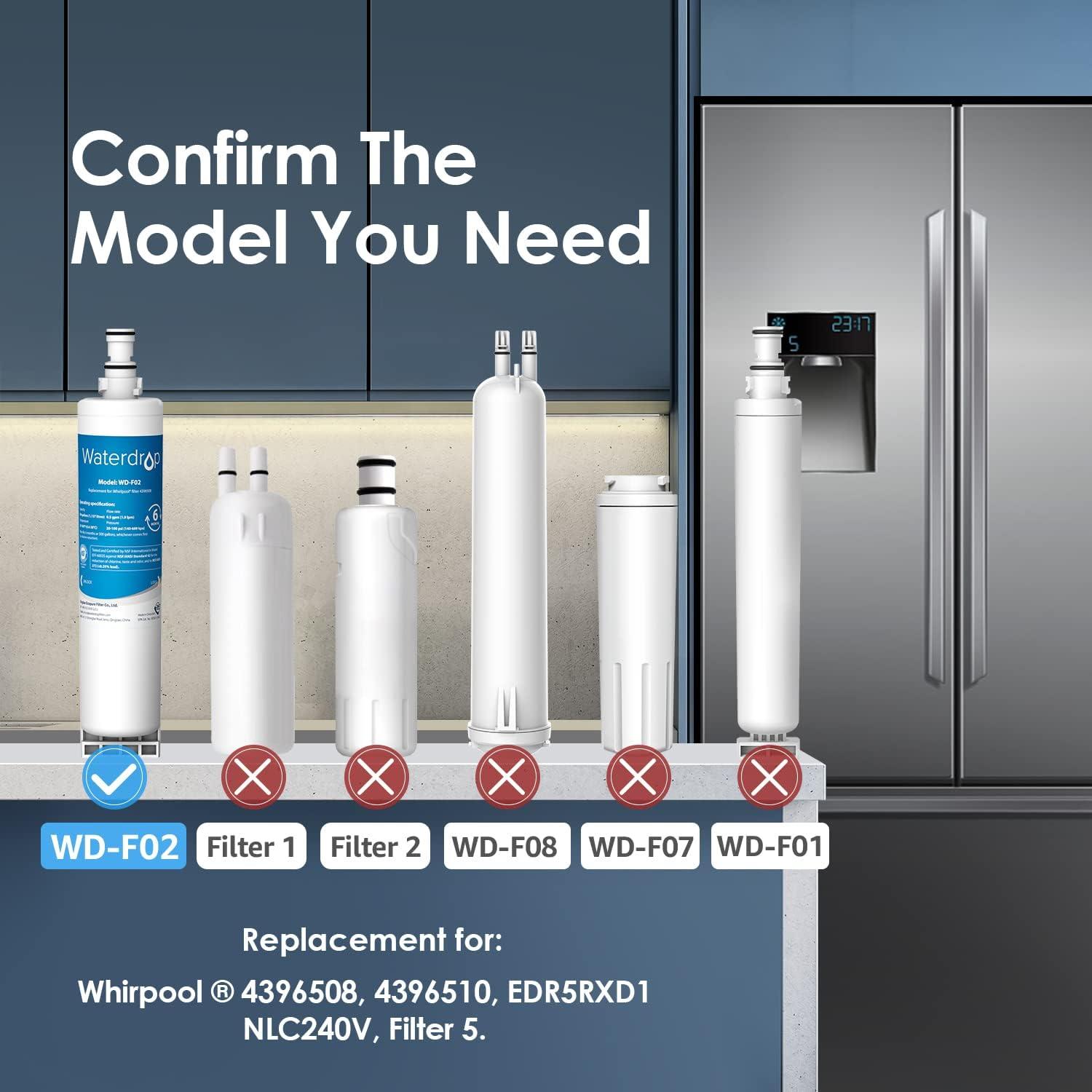 imageWaterdrop 4396508 Refrigerator Water Filter Replacement for Whirlpool 4396508 4396510 4392857 Kenmore 469010 NLC240V Filter 5 EDR5RXD1 3 Filters