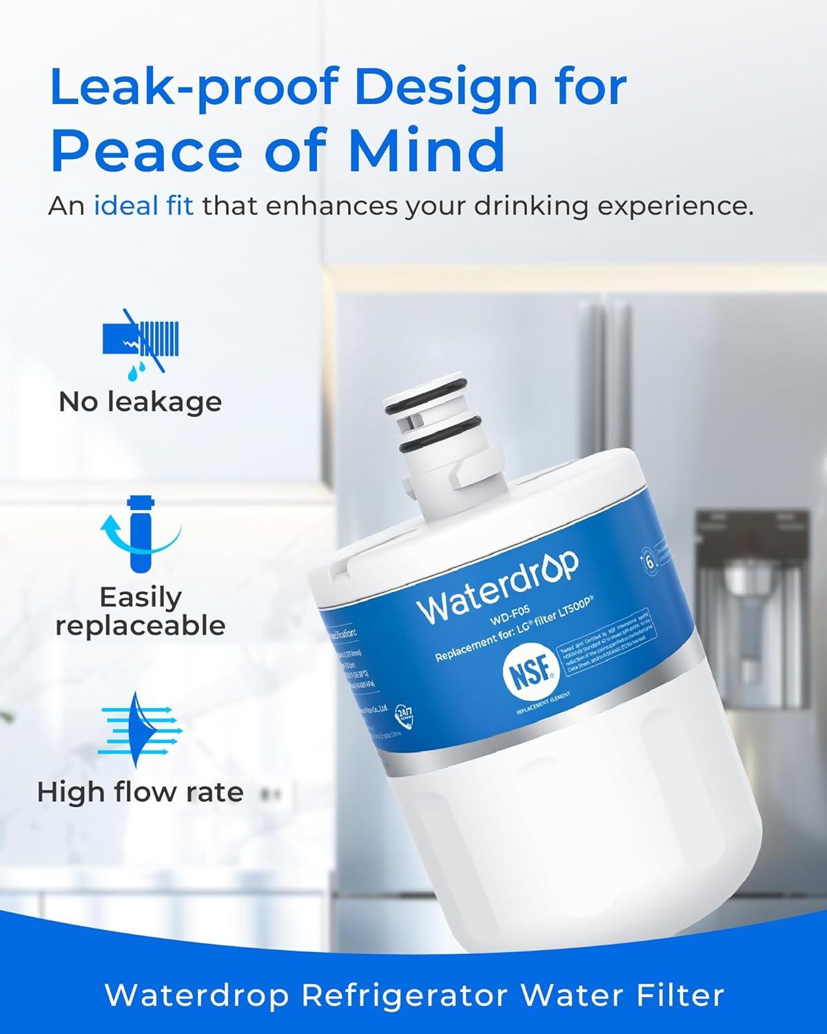 imageWaterdrop 5231JA2002A Refrigerator Water Filter Replacement for LG LT500P GEN11042FR08 ADQ72910911 ADQ72910901 Kenmore 9890 469890 LFX25974STPackage May Vary