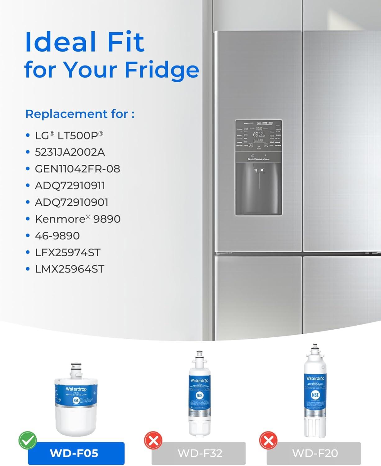 imageWaterdrop 5231JA2002A Refrigerator Water Filter Replacement for LGLT500P GEN11042FR08 ADQ72910911 ADQ72910901 Kenmore 9890 469890 LFX25974ST LMX25964ST 3 Pack Package May Vary4 count Pack of 1