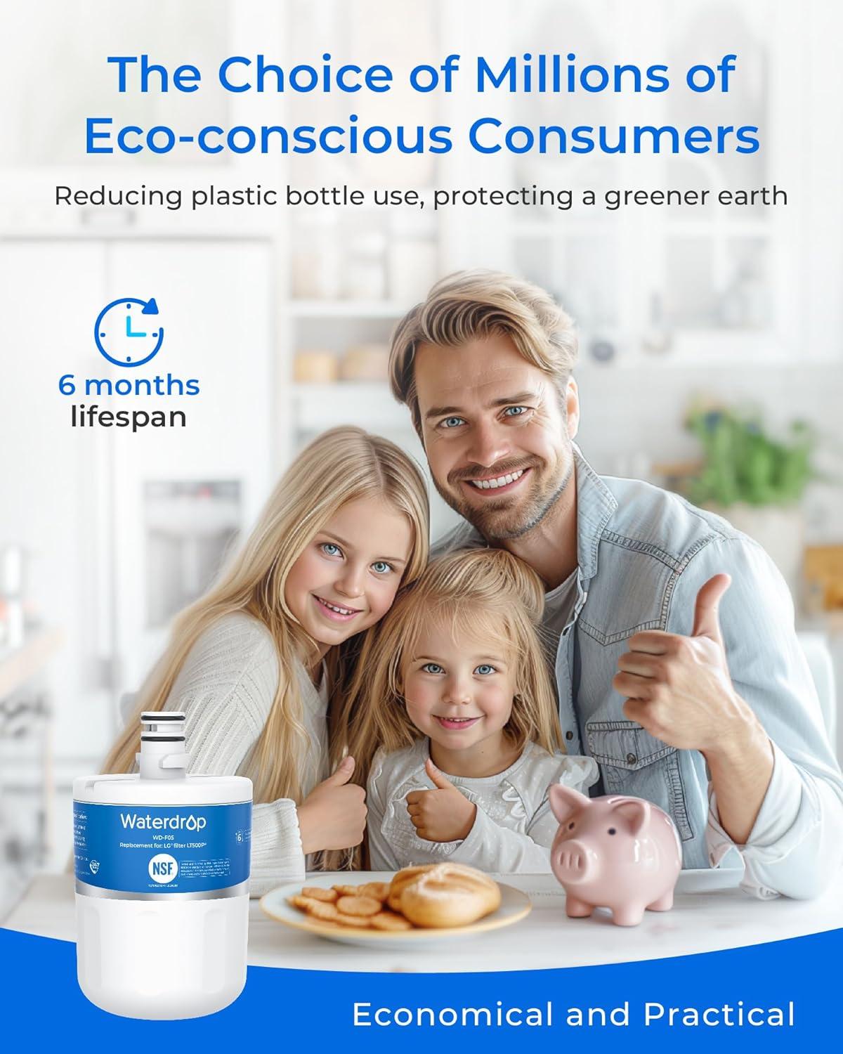 imageWaterdrop 5231JA2002A Refrigerator Water Filter Replacement for LGLT500P GEN11042FR08 ADQ72910911 ADQ72910901 Kenmore 9890 469890 LFX25974ST LMX25964ST 3 Pack Package May Vary4 count Pack of 1