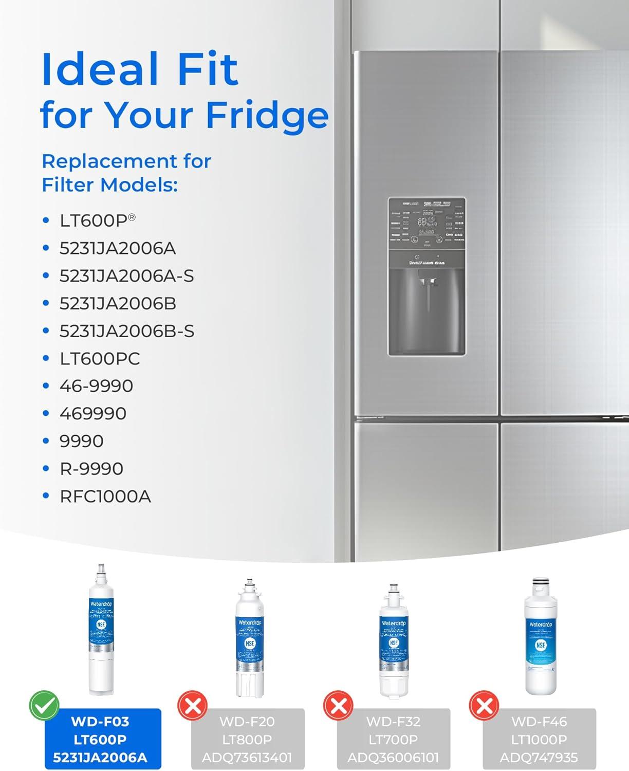 imageWaterdrop 5231JA2006A Replacement for LG LT600P Refrigerator Water Filter fml2 KENMORECLEAR 469990 KENMORE 9990 5231JA2006B RWF1000A LFX25960ST LSC27931ST 3 Filters3 Count Pack of 1