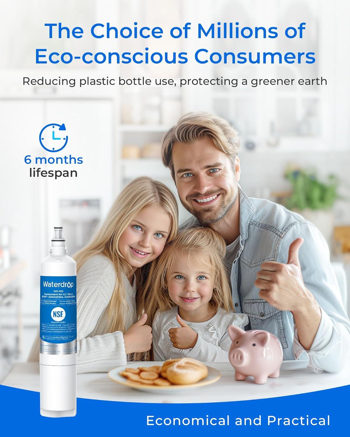 imageWaterdrop 5231JA2006A Replacement for LG LT600P Refrigerator Water Filter fml2 KENMORECLEAR 469990 KENMORE 9990 5231JA2006B RWF1000A LFX25960ST LSC27931ST 3 Filters3 Count Pack of 1