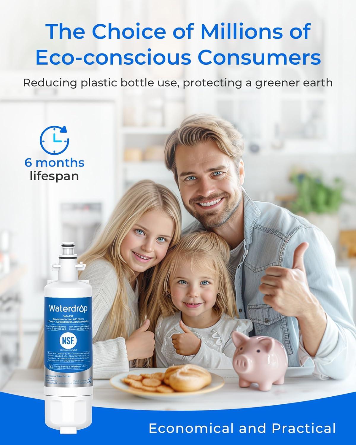 imageWaterdrop ADQ36006101 Replacement for LG LT700P Refrigerator Water Filter Kenmore 9690 469690 ADQ36006102 LFXS30766S RFC1200A FML3 and LT120F Fresh Air Filter 3 Combo3 Count Pack of 1