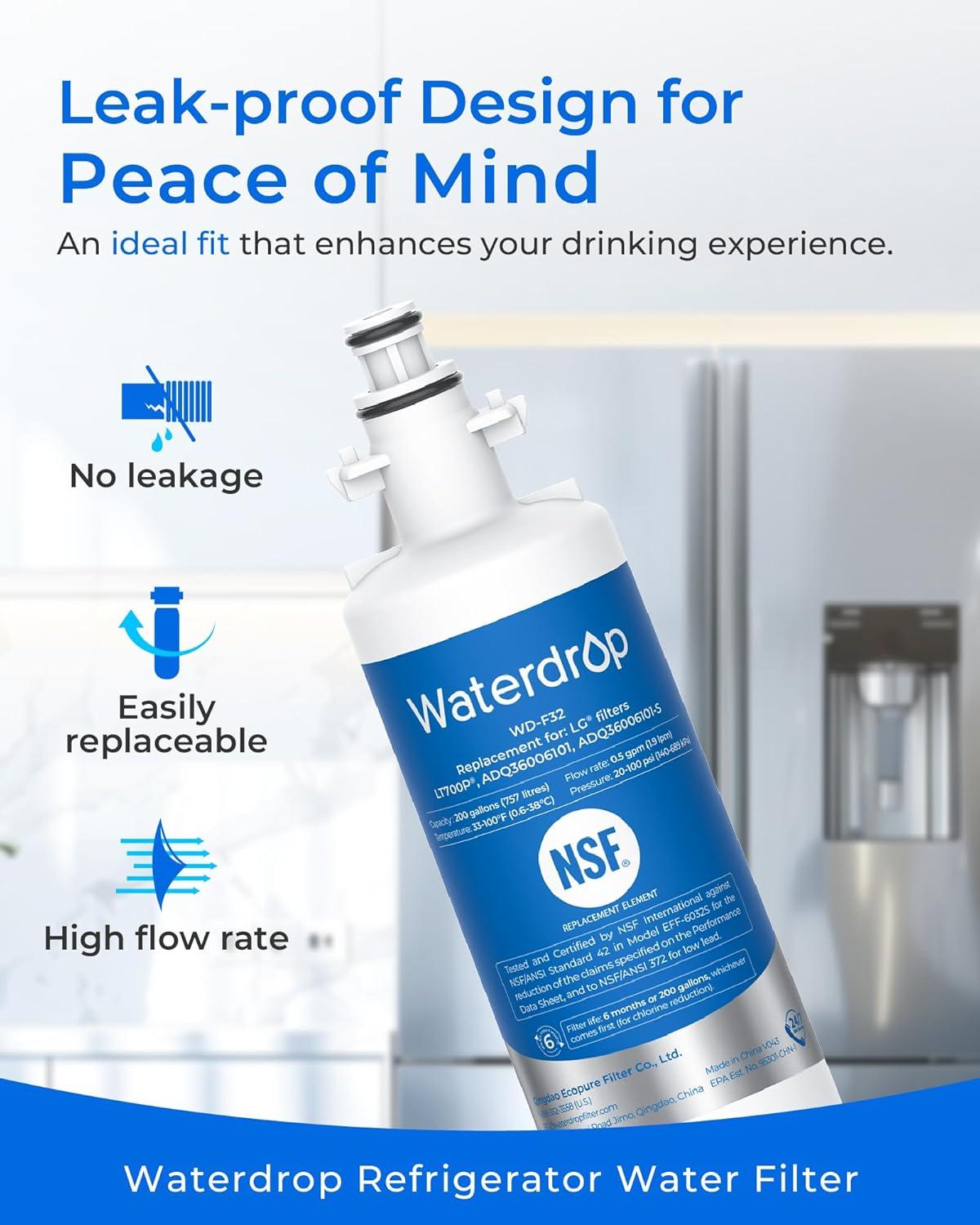 imageWaterdrop ADQ36006101 Replacement for LG LT700P Refrigerator Water Filter Kenmore 9690 469690 ADQ36006102 LFXS30766S RFC1200A FML3 and LT120F Fresh Air Filter 3 Combo3 Count Pack of 1