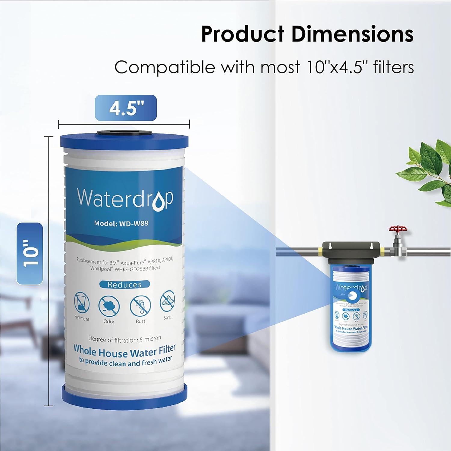 imageWaterdrop AP810 Whole House Water Filter Replacement for 3M AquaPure AP810 AP801 AP811 Whirlpool WHKFGD25BB WHKFDWHBB 5 Micron 10quot x 45quot Well ampamp Tap Water Filter Pack of 34