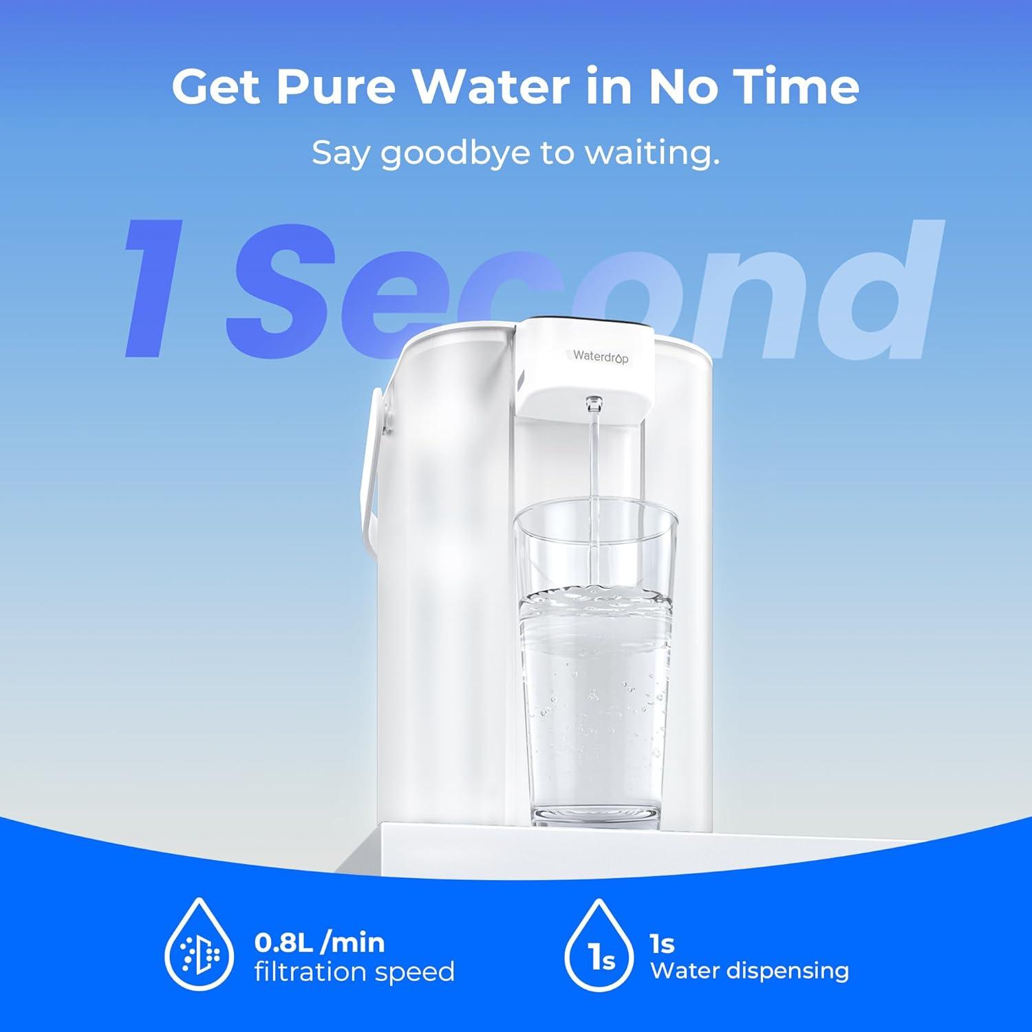 imageWaterdrop Alkaline Electric Water Filter Pitcher Rechargeable Water Dispenser Instant 200Gallon 15Cup Countertop System NSFANSI 42 Reduce PFOAPFOS Chlorine Lead Blue with 1 FilterWhite