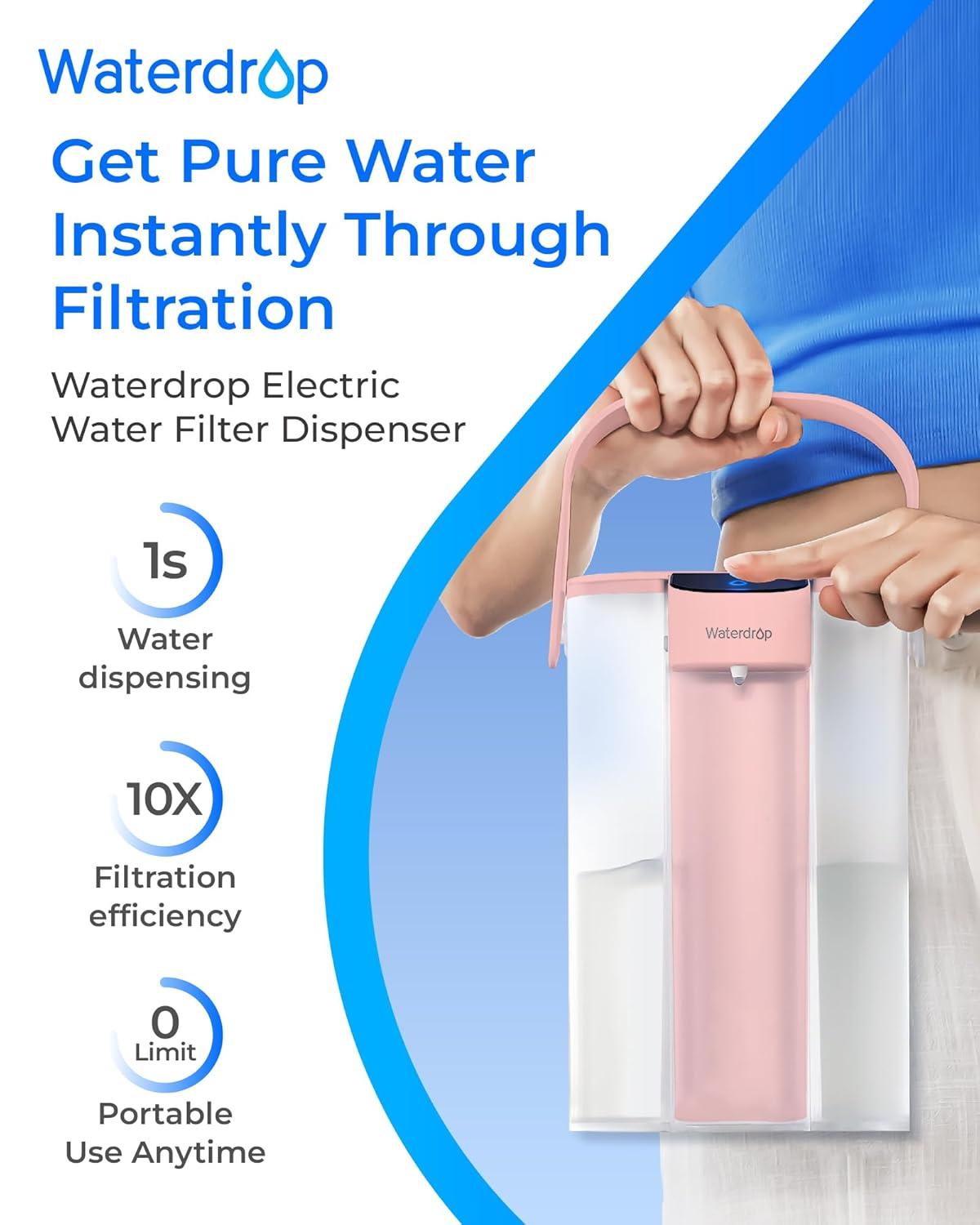 imageWaterdrop Alkaline Electric Water Filter Pitcher Rechargeable Water Dispenser Instant 200Gallon 15Cup Countertop System NSFANSI 42 Reduce PFOAPFOS Chlorine Lead Blue with 1 FilterBlush pink