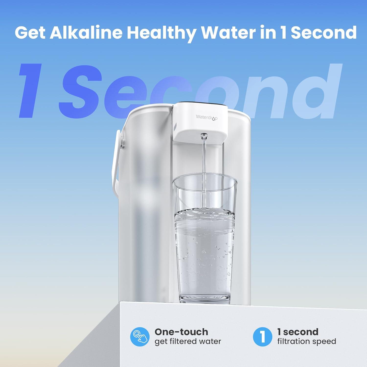 imageWaterdrop Alkaline Electric Water Filter Pitcher Rechargeable Water Dispenser Instant 200Gallon 15Cup Countertop System NSFANSI 42 Reduce PFOAPFOS Chlorine Lead Blue with 1 FilterWhite