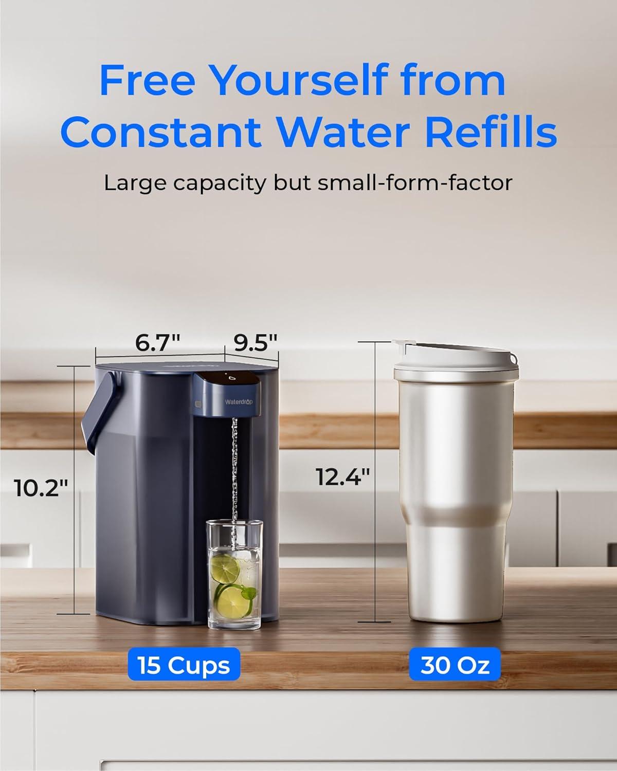 imageWaterdrop Alkaline Electric Water Filter Pitcher Rechargeable Water Dispenser Instant 200Gallon 15Cup Countertop System NSFANSI 42 Reduce PFOAPFOS Chlorine Lead Blue with 1 FilterMidnight Blue
