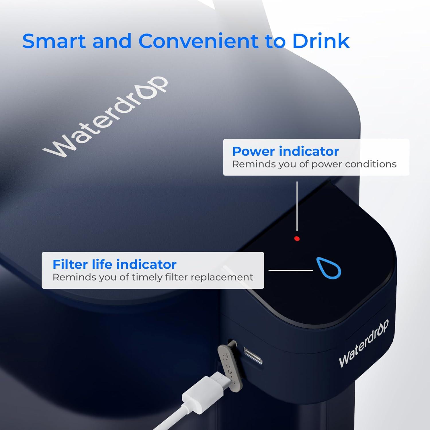 imageWaterdrop Alkaline Electric Water Filter Pitcher Rechargeable Water Dispenser Instant 200Gallon 15Cup Countertop System NSFANSI 42 Reduce PFOAPFOS Chlorine Lead Blue with 1 FilterMidnight Blue