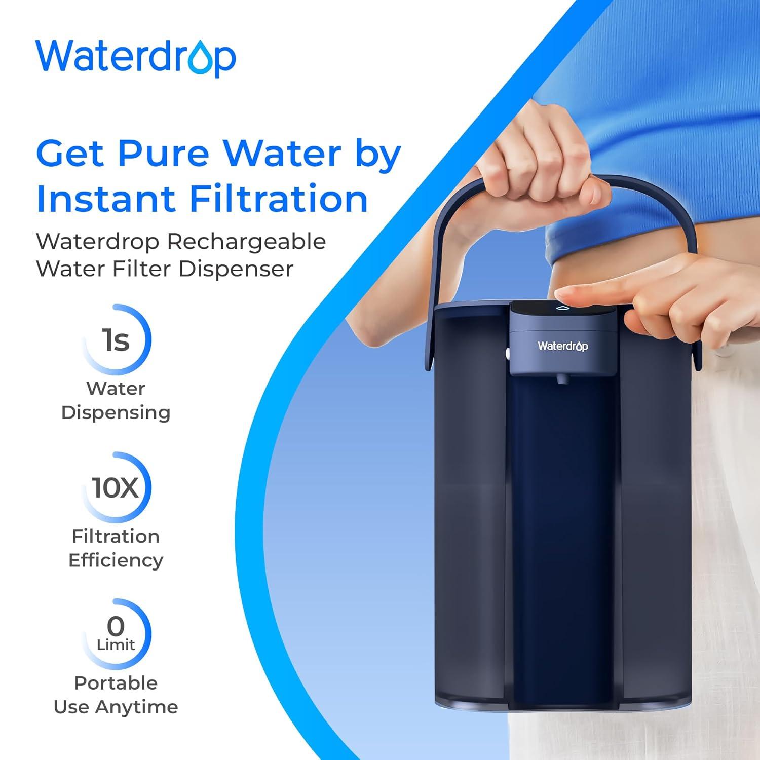 imageWaterdrop Alkaline Electric Water Filter Pitcher Rechargeable Water Dispenser Instant 200Gallon 15Cup Countertop System NSFANSI 42 Reduce PFOAPFOS Chlorine Lead Blue with 1 FilterMidnight Blue