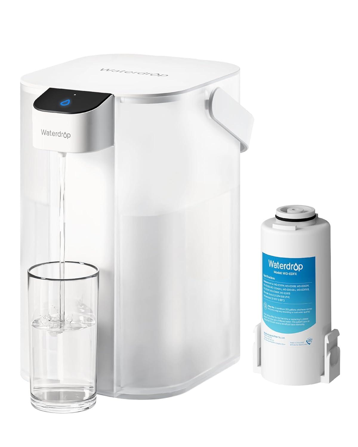 imageWaterdrop Alkaline Electric Water Filter Pitcher Rechargeable Water Dispenser Instant 200Gallon 15Cup Countertop System NSFANSI 42 Reduce PFOAPFOS Chlorine Lead Blue with 1 FilterWhite