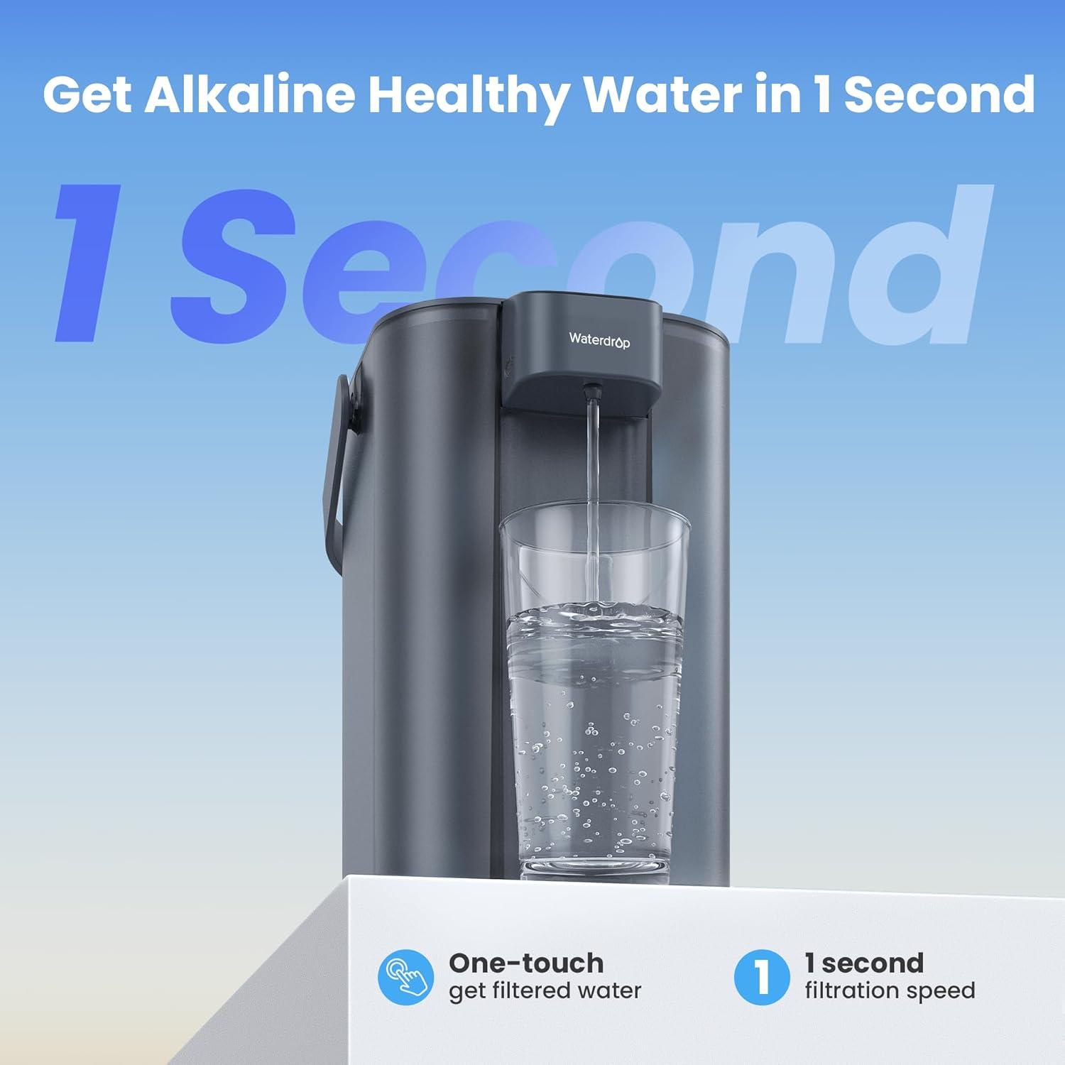 imageWaterdrop Alkaline Electric Water Filter Pitcher Rechargeable Water Dispenser Instant 200Gallon 15Cup Countertop System NSFANSI 42 Reduce PFOAPFOS Chlorine Lead Blue with 1 FilterMidnight Blue