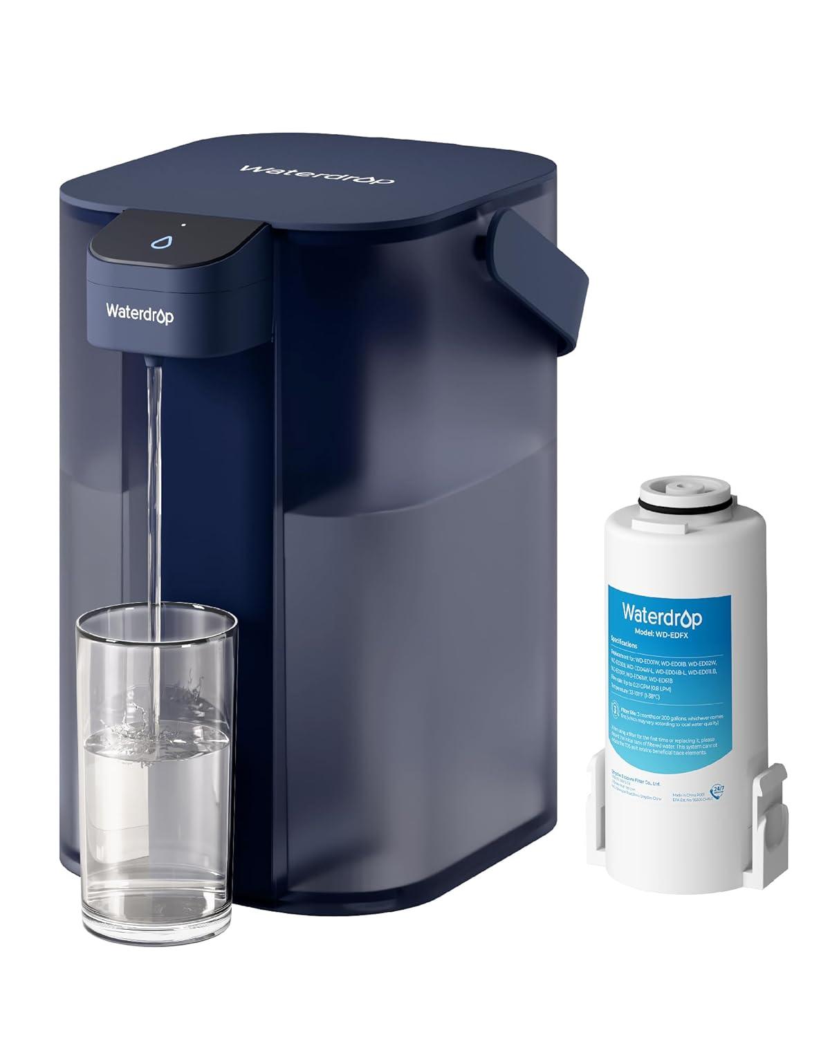 imageWaterdrop Alkaline Electric Water Filter Pitcher Rechargeable Water Dispenser Instant 200Gallon 15Cup Countertop System NSFANSI 42 Reduce PFOAPFOS Chlorine Lead Blue with 1 FilterMidnight Blue