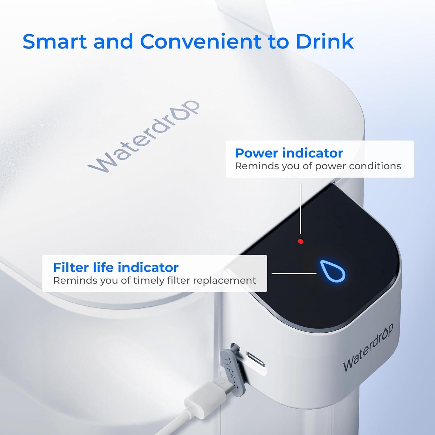 imageWaterdrop Alkaline Electric Water Filter Pitcher Rechargeable Water Dispenser Instant 200Gallon 15Cup Countertop System NSFANSI 42 Reduce PFOAPFOS Chlorine Lead Blue with 1 FilterWhite2 Filters
