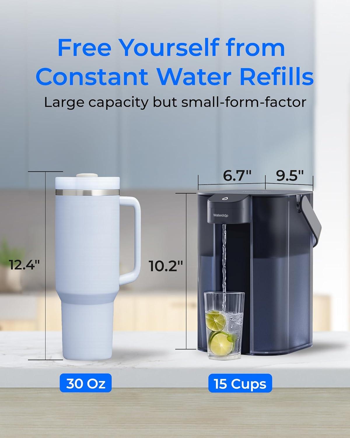 imageWaterdrop Alkaline Electric Water Filter Pitcher Rechargeable Water Dispenser Instant 200Gallon 15Cup Countertop System NSFANSI 42 Reduce PFOAPFOS Chlorine Lead Blue with 1 FilterMidnight Blue