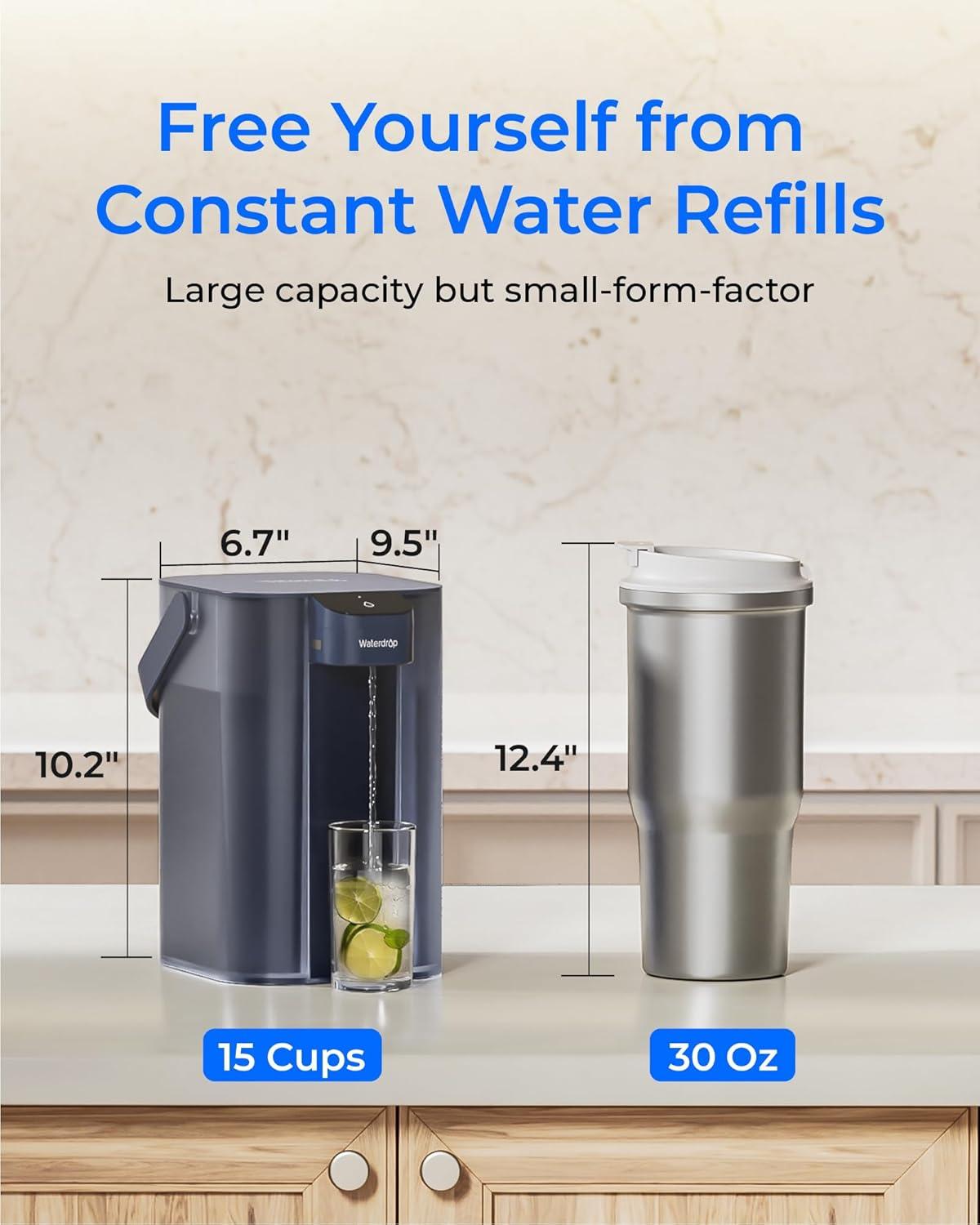 imageWaterdrop Alkaline Electric Water Filter Pitcher Rechargeable Water Dispenser Instant 200Gallon 15Cup Countertop System NSFANSI 42 Reduce PFOAPFOS Chlorine Lead Blue with 1 FilterMidnight Blue