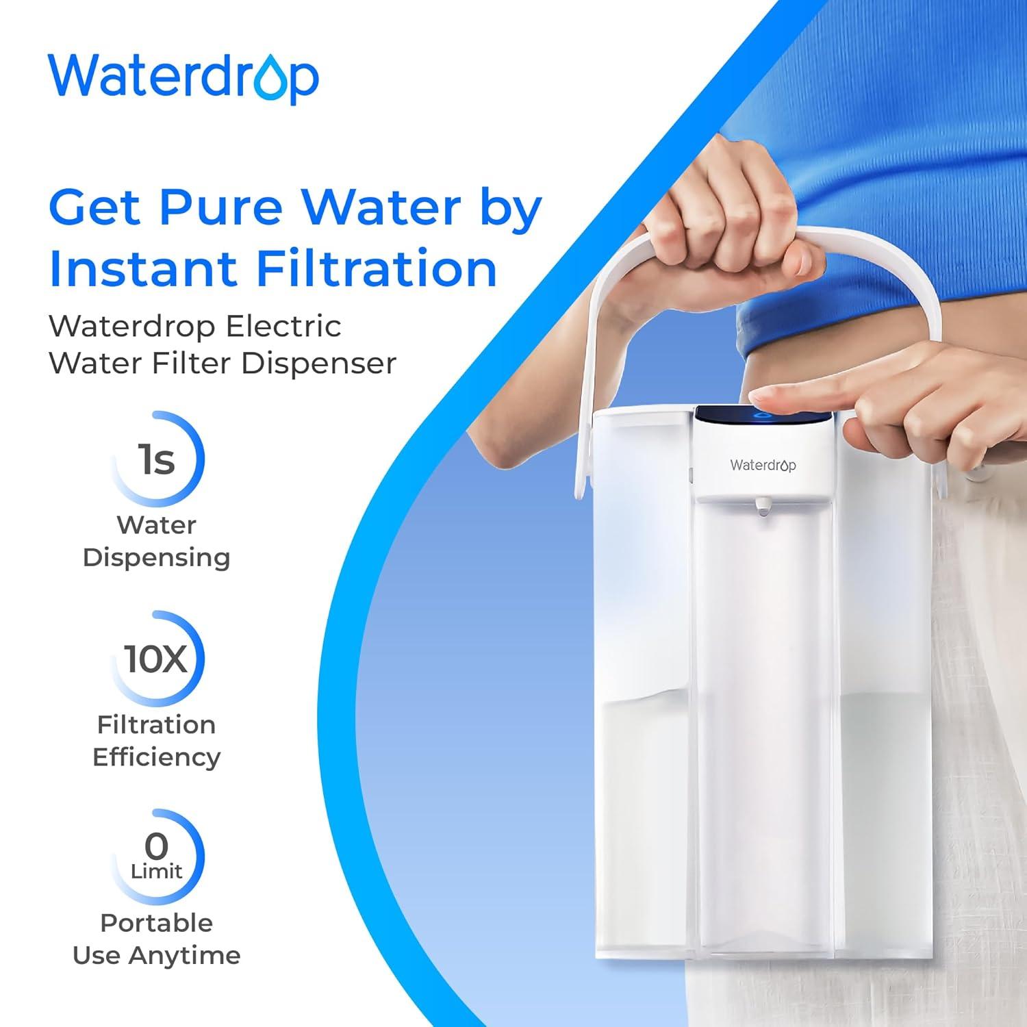 imageWaterdrop Alkaline Electric Water Filter Pitcher Rechargeable Water Dispenser Instant 200Gallon 15Cup Countertop System NSFANSI 42 Reduce PFOAPFOS Chlorine Lead Blue with 1 FilterWhite