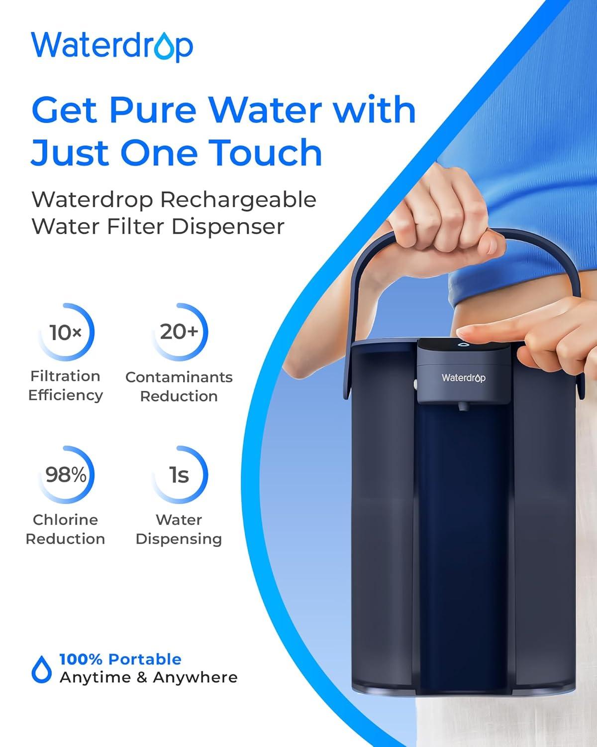 imageWaterdrop Alkaline Electric Water Filter Pitcher Rechargeable Water Dispenser Instant 200Gallon 15Cup Countertop System NSFANSI 42 Reduce PFOAPFOS Chlorine Lead Blue with 1 FilterMidnight Blue