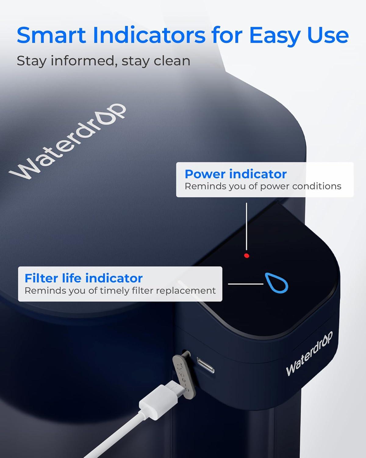 imageWaterdrop Alkaline Electric Water Filter Pitcher Rechargeable Water Dispenser Instant 200Gallon 15Cup Countertop System NSFANSI 42 Reduce PFOAPFOS Chlorine Lead Blue with 1 FilterMidnight Blue