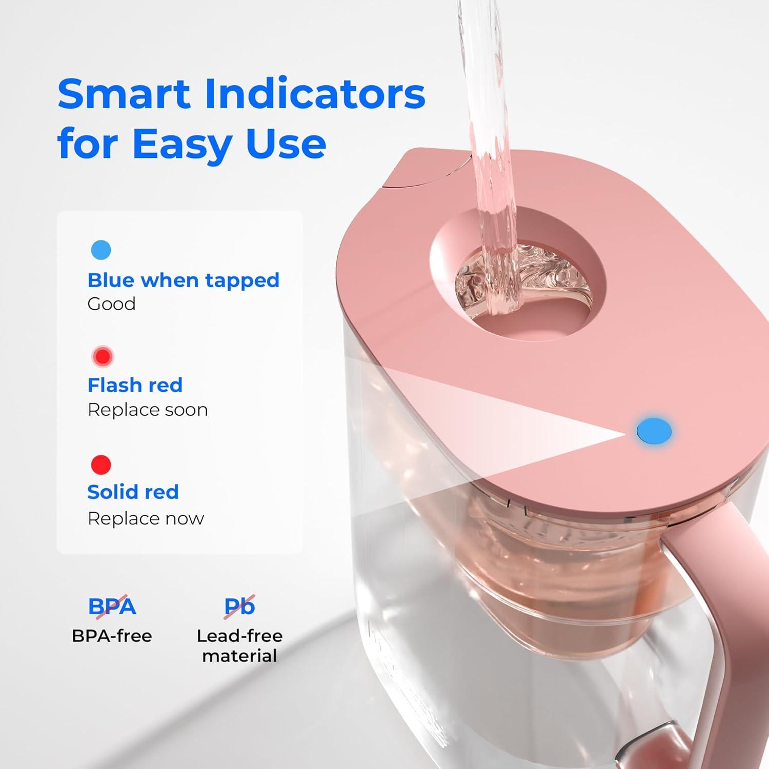 imageWaterdrop Alkaline Lucid 10Cup Large Water Filter Pitcher with 1 Filter Healthy Improved Coffee Taste Clean ampamp ToxinFree Mineralized Alkaline Water 100 Gallons Up to PH 95 BPA Free BluePink