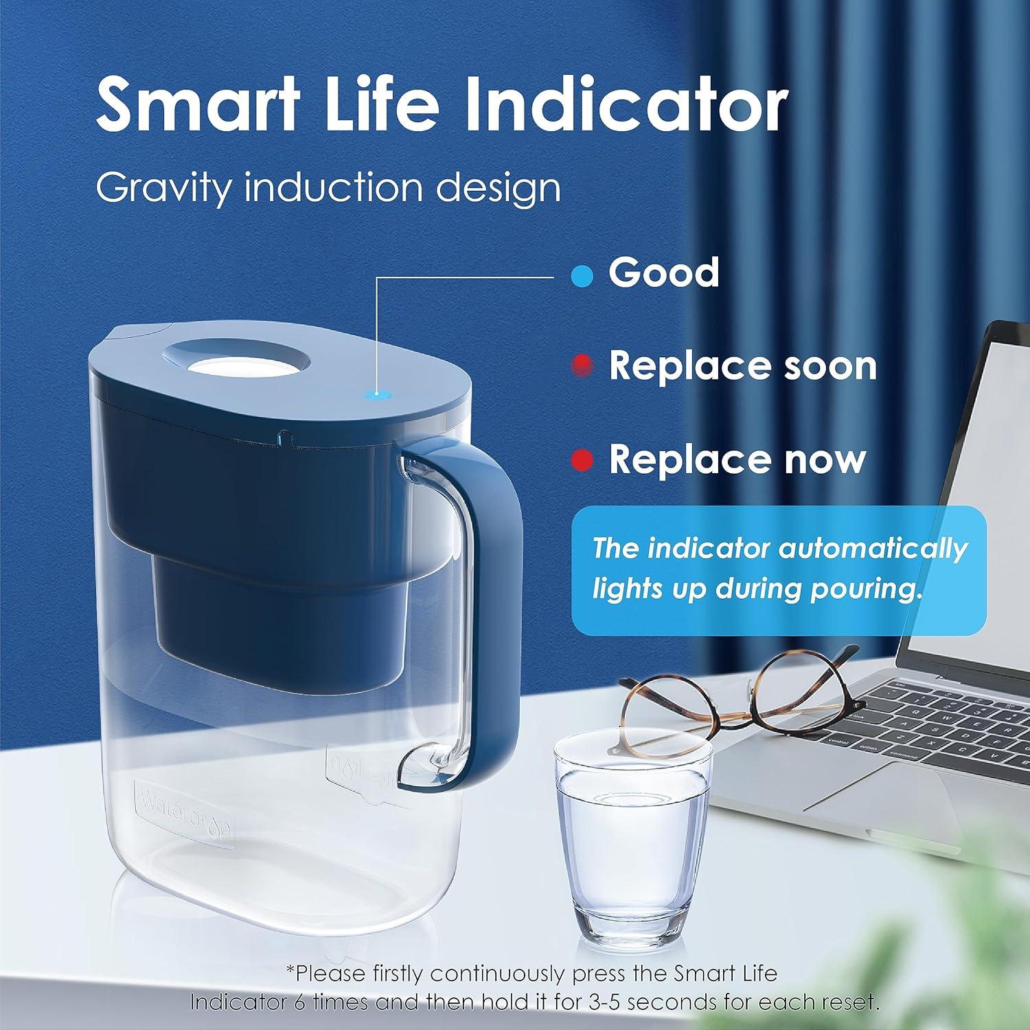 imageWaterdrop Alkaline Lucid 10Cup Large Water Filter Pitcher with 1 Filter Healthy Improved Coffee Taste Clean ampamp ToxinFree Mineralized Alkaline Water 100 Gallons Up to PH 95 BPA Free BlueClassic blue